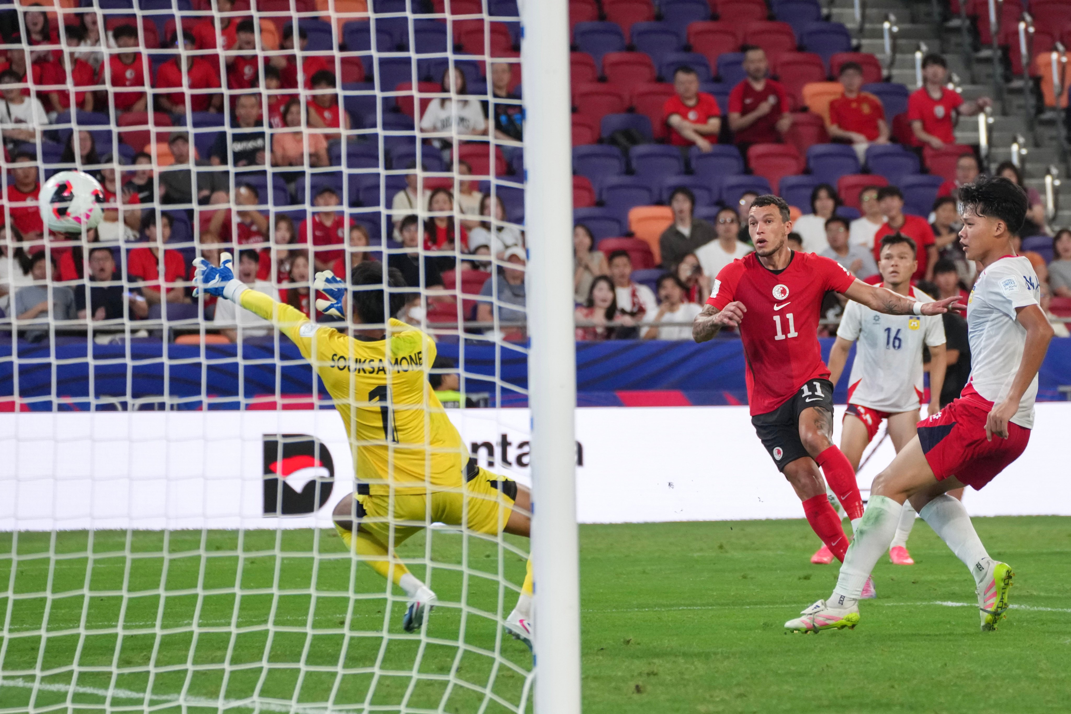 Hong Kong’s Everton Camargo in action during the Asean Cup match against Laos. Photo: Karma Lo