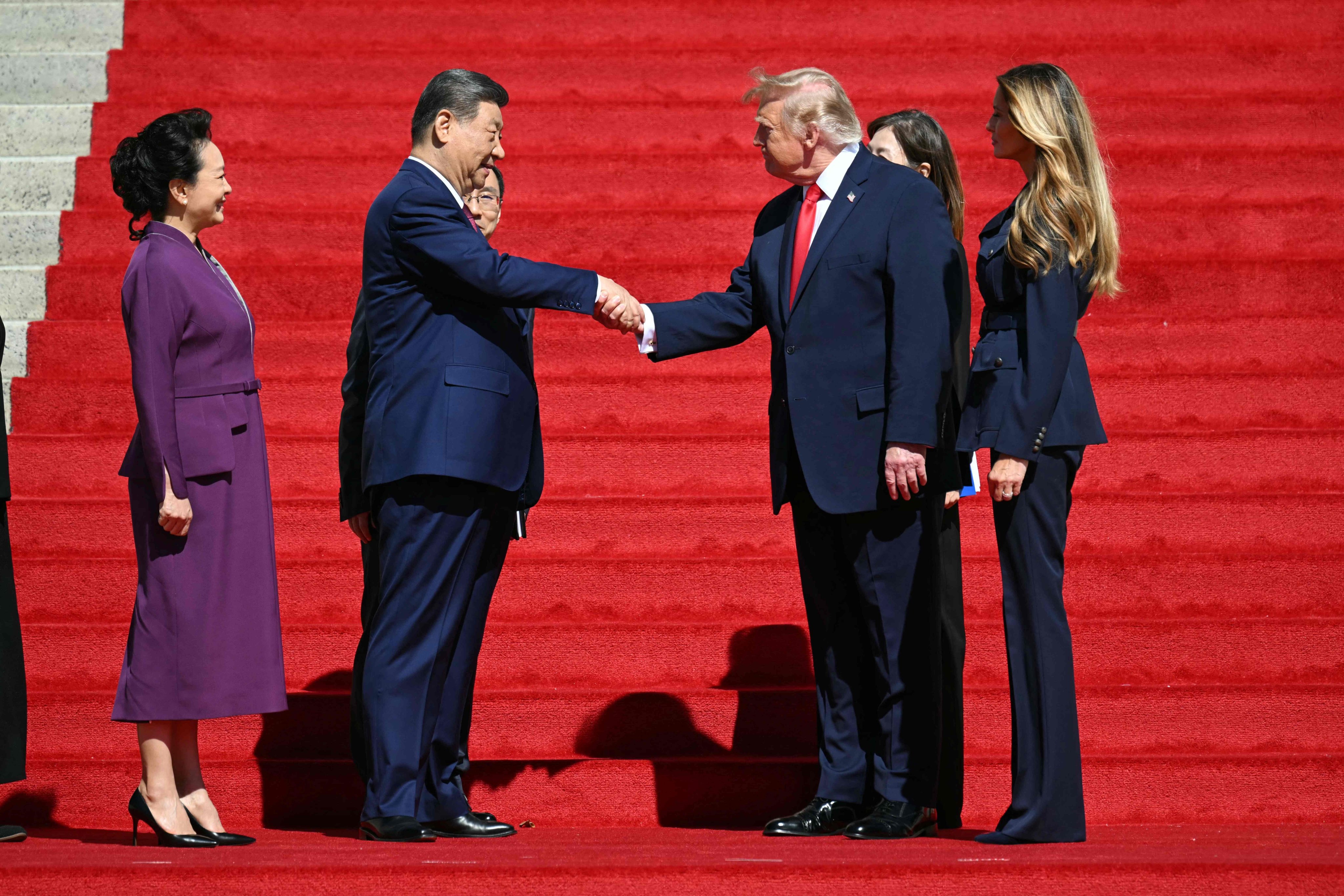 President Xi Jinping and his wife Peng Liyuan as they leave the National Archives in Washington on Friday, alongside US President Donald Trump and First Lady Melania Trump. Photo: AFP