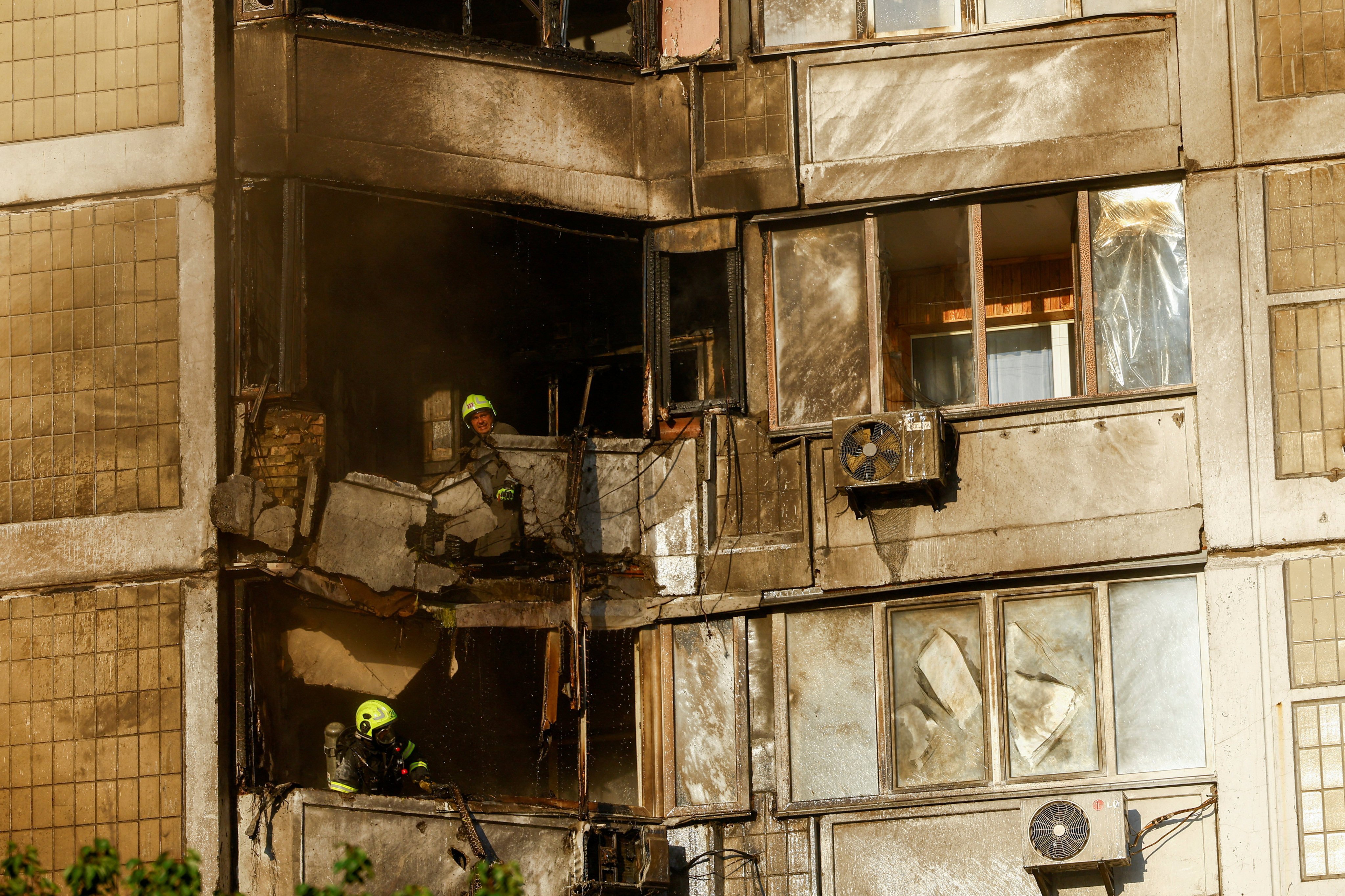 The aftermath of an attack by a Russian jet-powered drone in Kyiv, Ukraine. Photo: Reuters