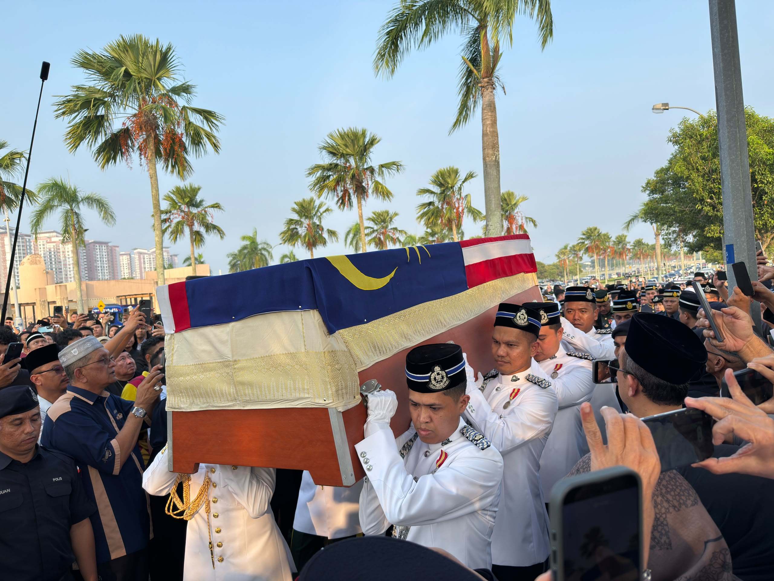 Siti Hasmah’s coffin arrives at the National Heroes’ Mausoleum in Putrajaya, Malaysia, for burial on Monday. Photo: Iman Muttaqin Yusof