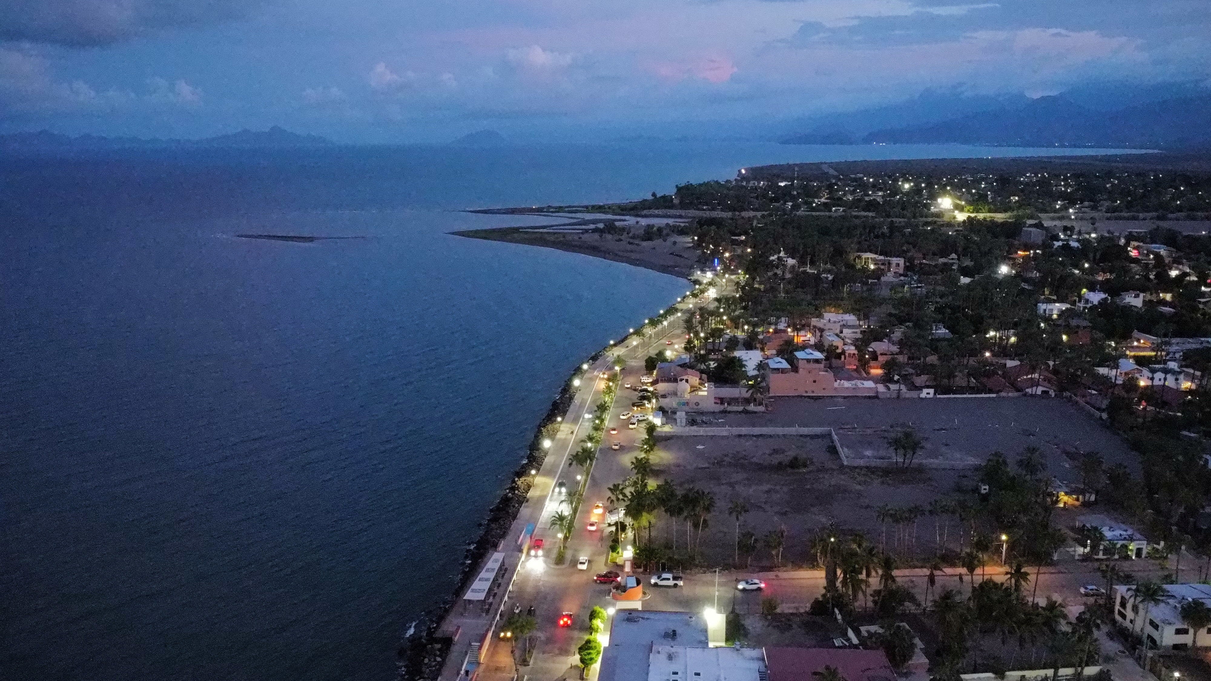 A drone view shows vehicles moving along the road as Hurricane Polo approaches Baja California Sur in Mexico on Sunday. Photo: Reuters