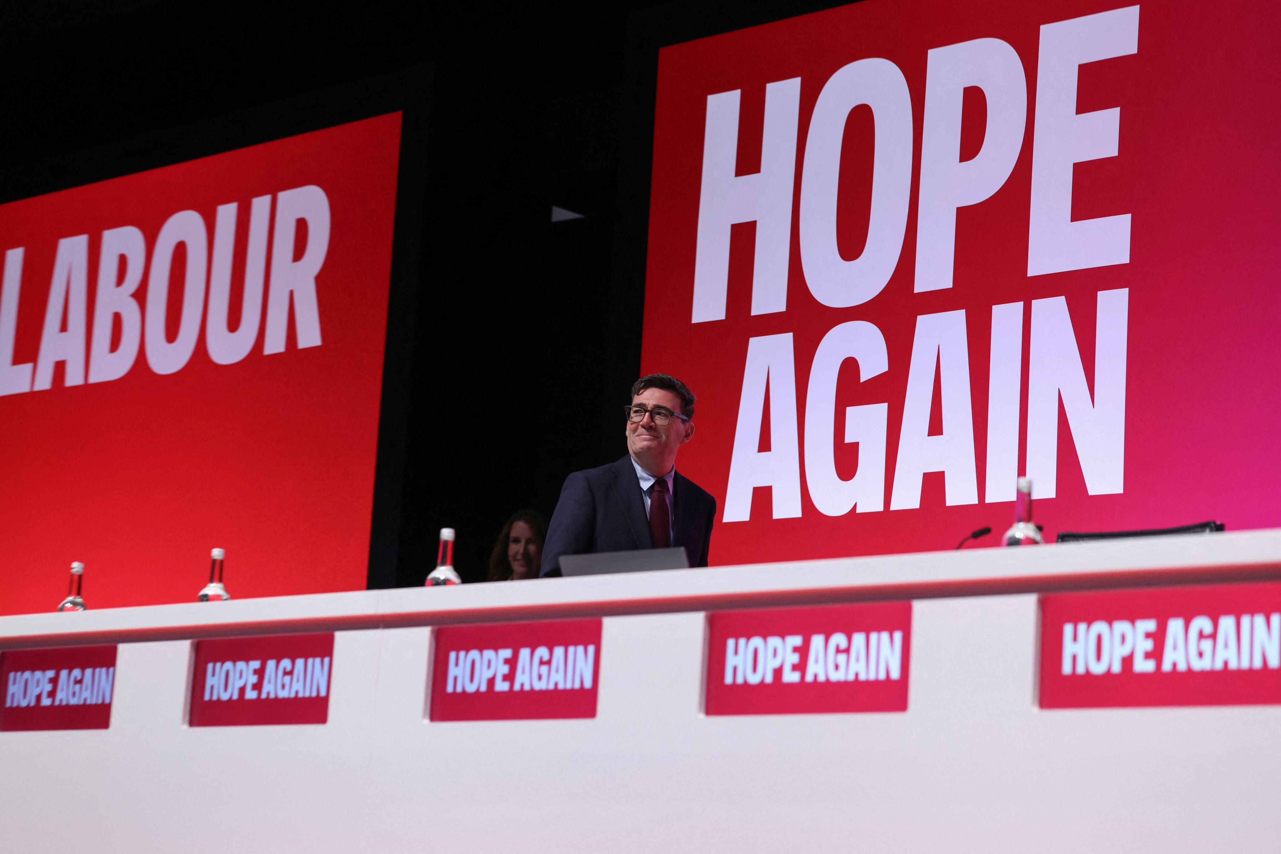 Britain’s Prime Minister Andy Burnham on the first day of the annual Labour Party conference. Photo: AFP