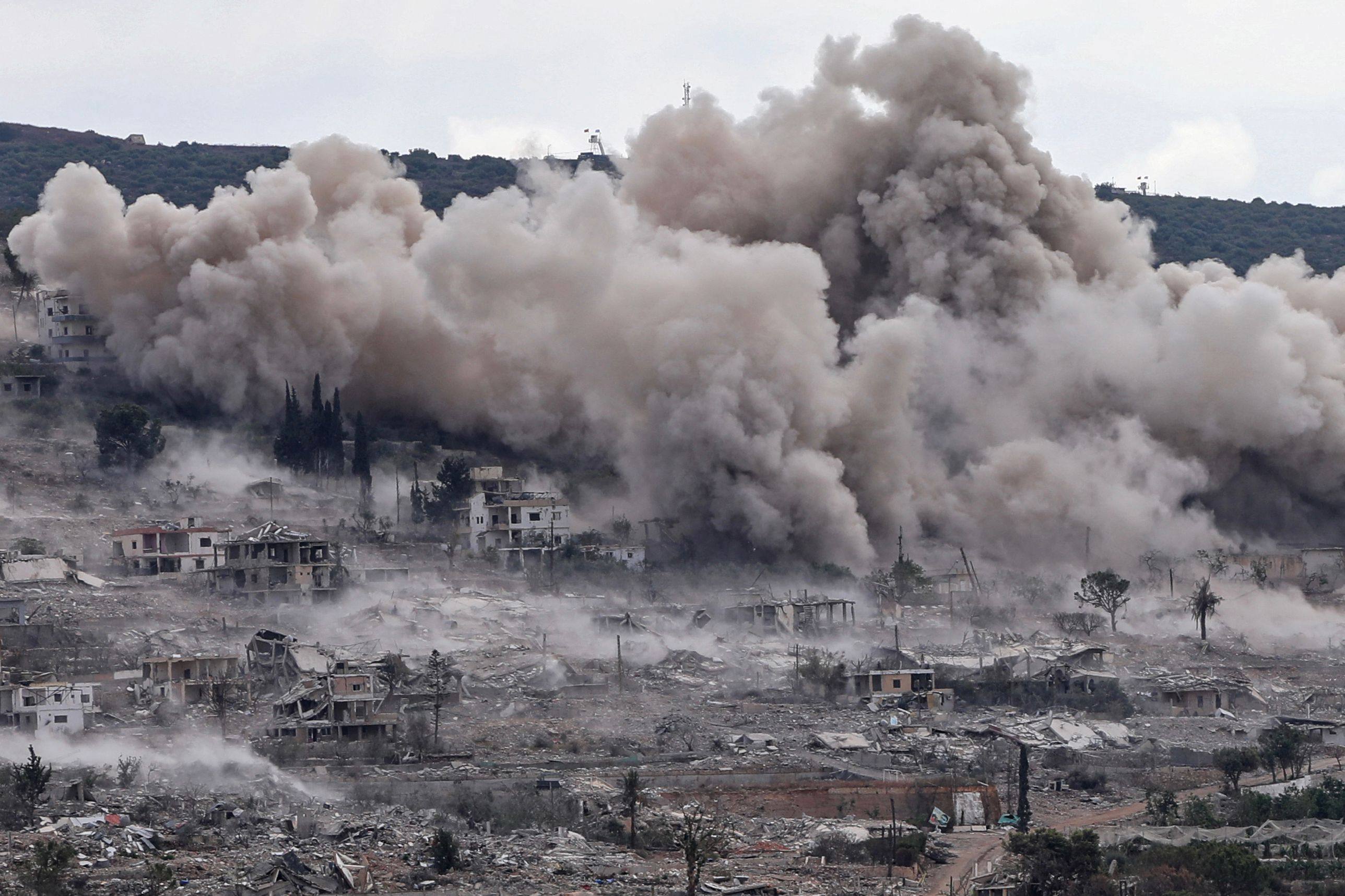 This photograph taken from the southern Lebanese village of Hanniyeh shows smoke rising from the site of a series of Israeli controlled explosions in the nearby village of al-Mansouri on September 28. Violence declined following a June framework agreement between Lebanon and Israel and a wider US-Iran deal, but Israel has continued to carry out attacks on its northern neighbour. Photo: AFP