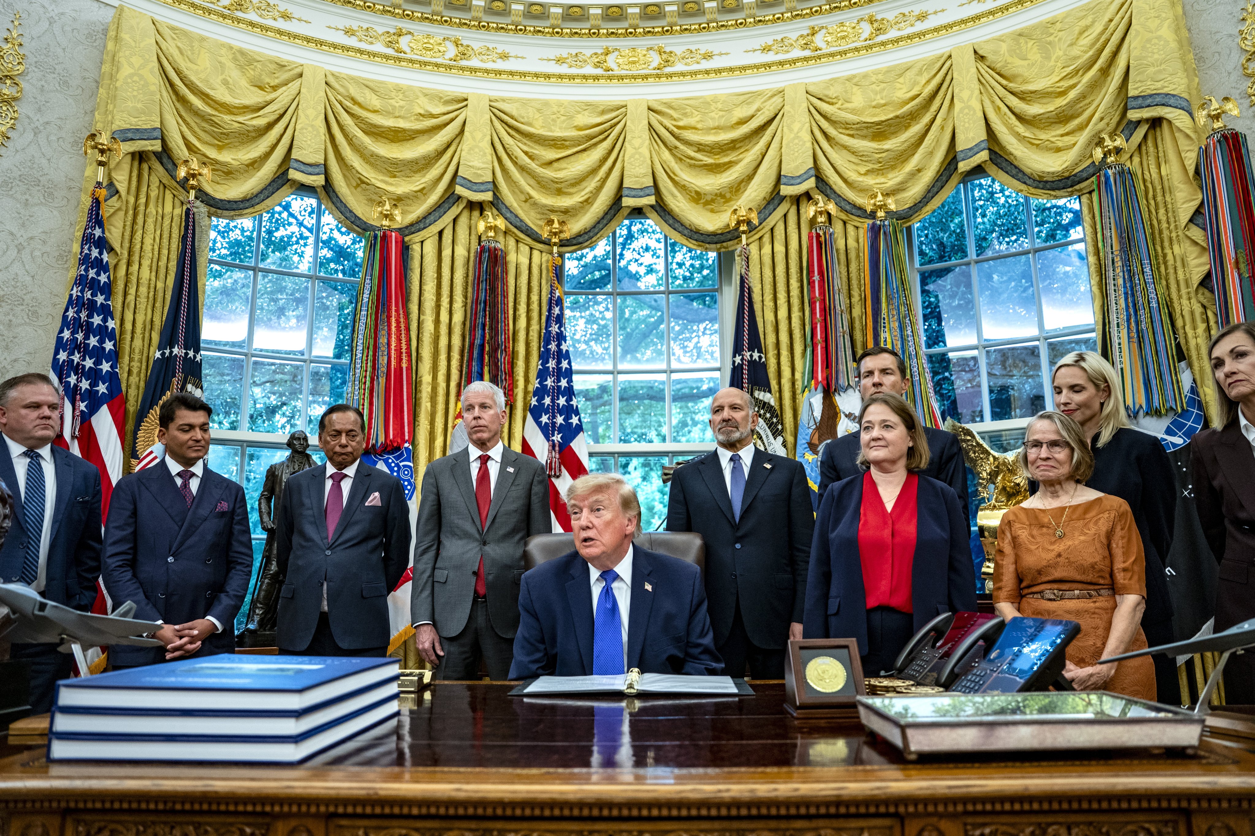 US President Donald Trump making the steel plant announcement. Photo: EPA