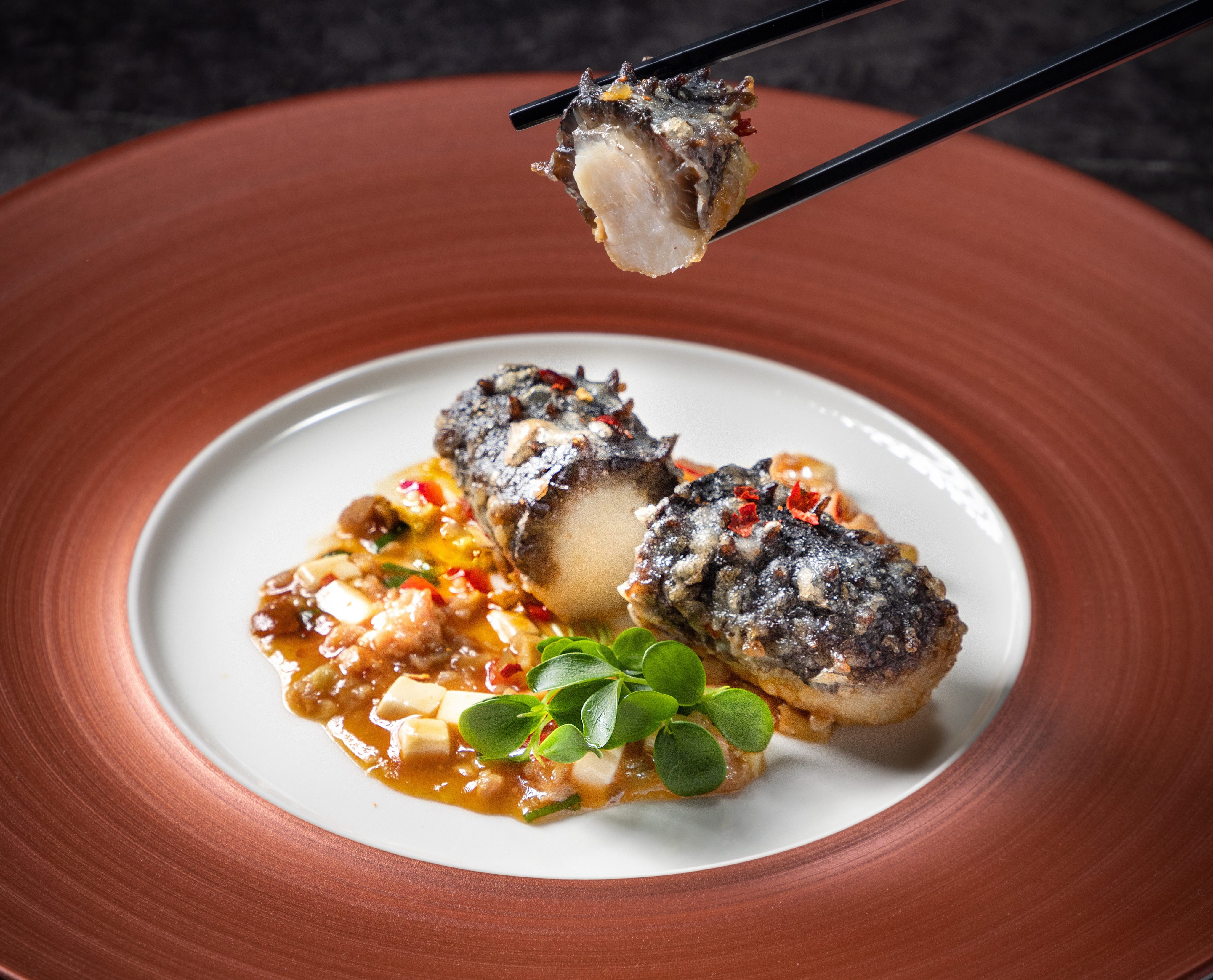Sea cucumber, tofu fish mousse and Mapo minced pork represent different cultural traditions all brought together in a single dish at Hong Kong Cuisine 1983. Photos: Handout