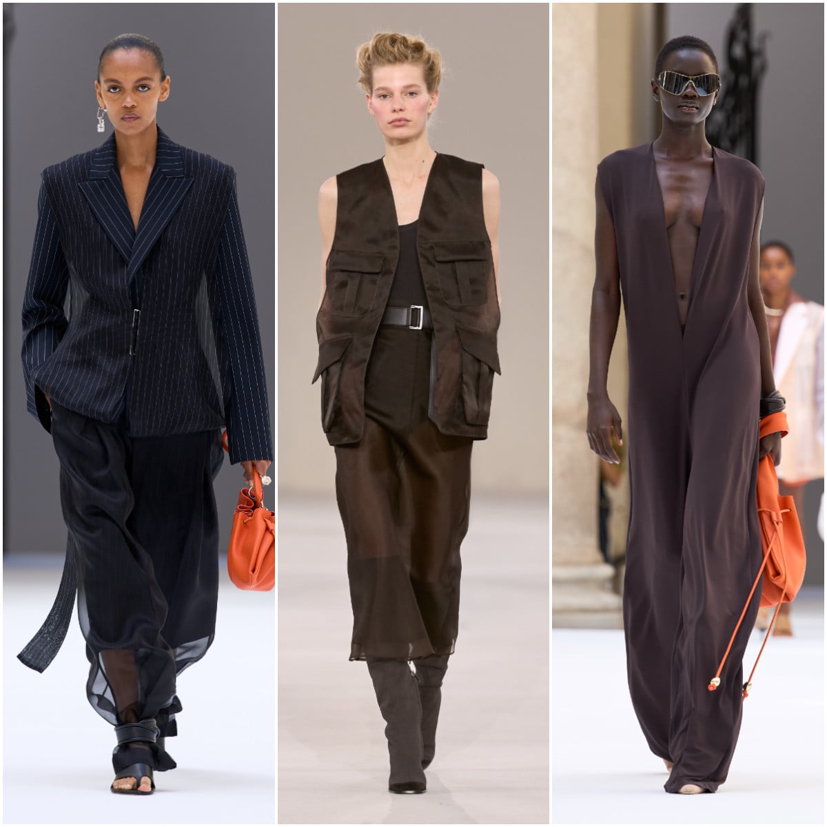 Luxury everyday wear from Max Mara (centre) and Sportmax (left and right) from the brands’ spring/summer 2027 collections shown at Milan Fashion Week. Photo: Handout