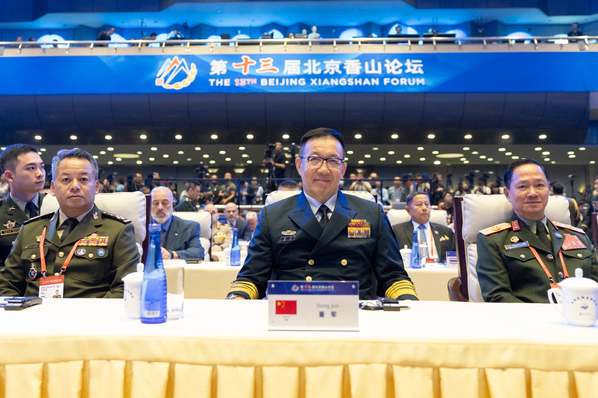 Chinese Defence Minister Dong Jun (centre) with his Laotian counterpart Khamlieng Outhakaisone (right) and Cambodian Defence Minister Tea Seiha in Beijing earlier this month. Photo: EPA-EFE Chinese Defence Minister Dong Jun (centre) with his Laotian counterpart Khamlieng Outhakaisone (right) and Cambodian Defence Minister Tea Seiha in Beijing earlier this month. Photo: EPA-EFE
