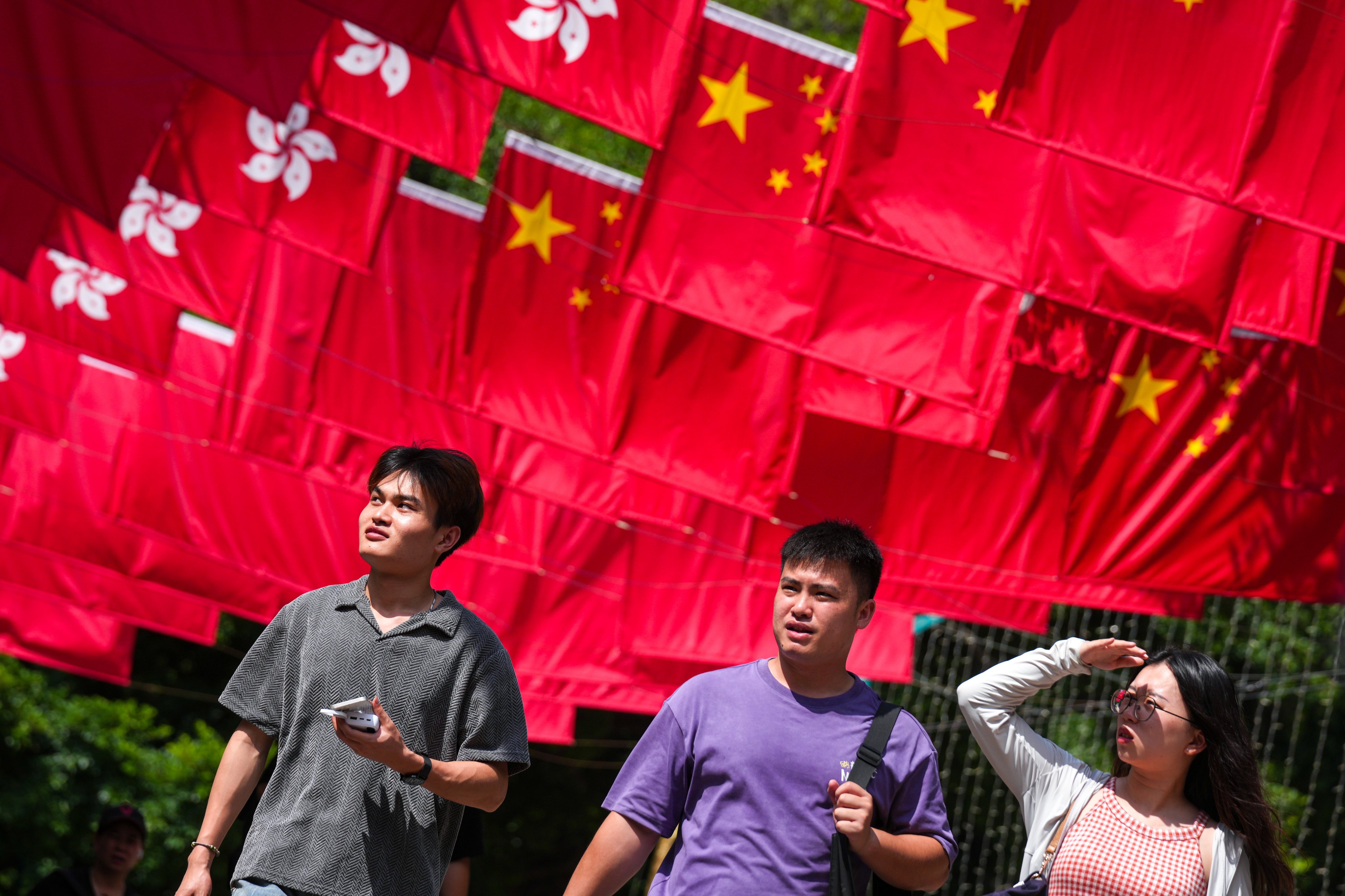 Flags hang along Park Lane Shopper’s Boulevard in Tsim Sha Tsui on September 28, 2026, ahead of the golden week holiday. Photo: Kit Lai