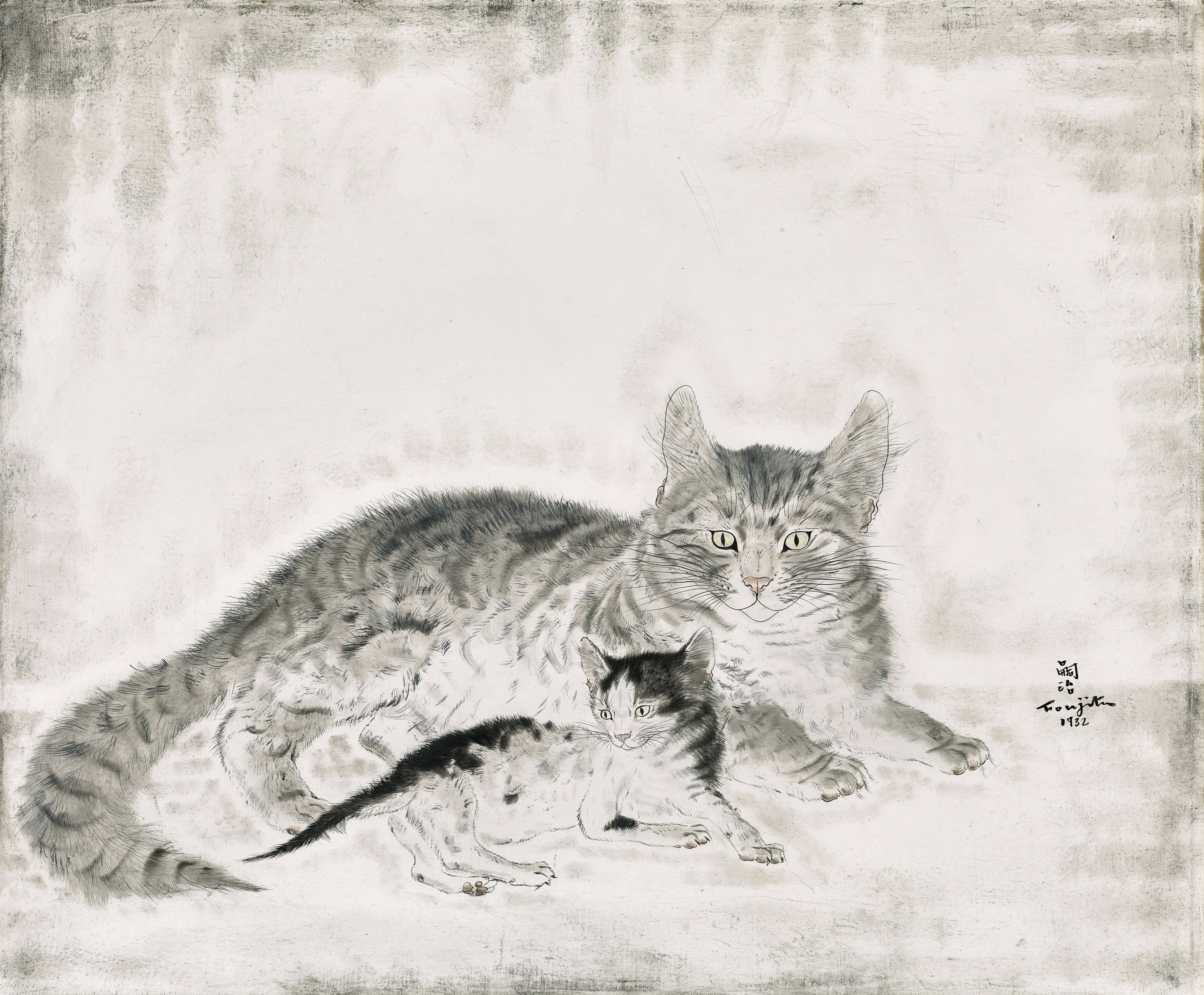 Chatte et chaton (1932), by Leonard Tsuguharu Foujita, sold at Sotheby’s in Hong Kong on September 28, 2026. Photo: Sotheby’s