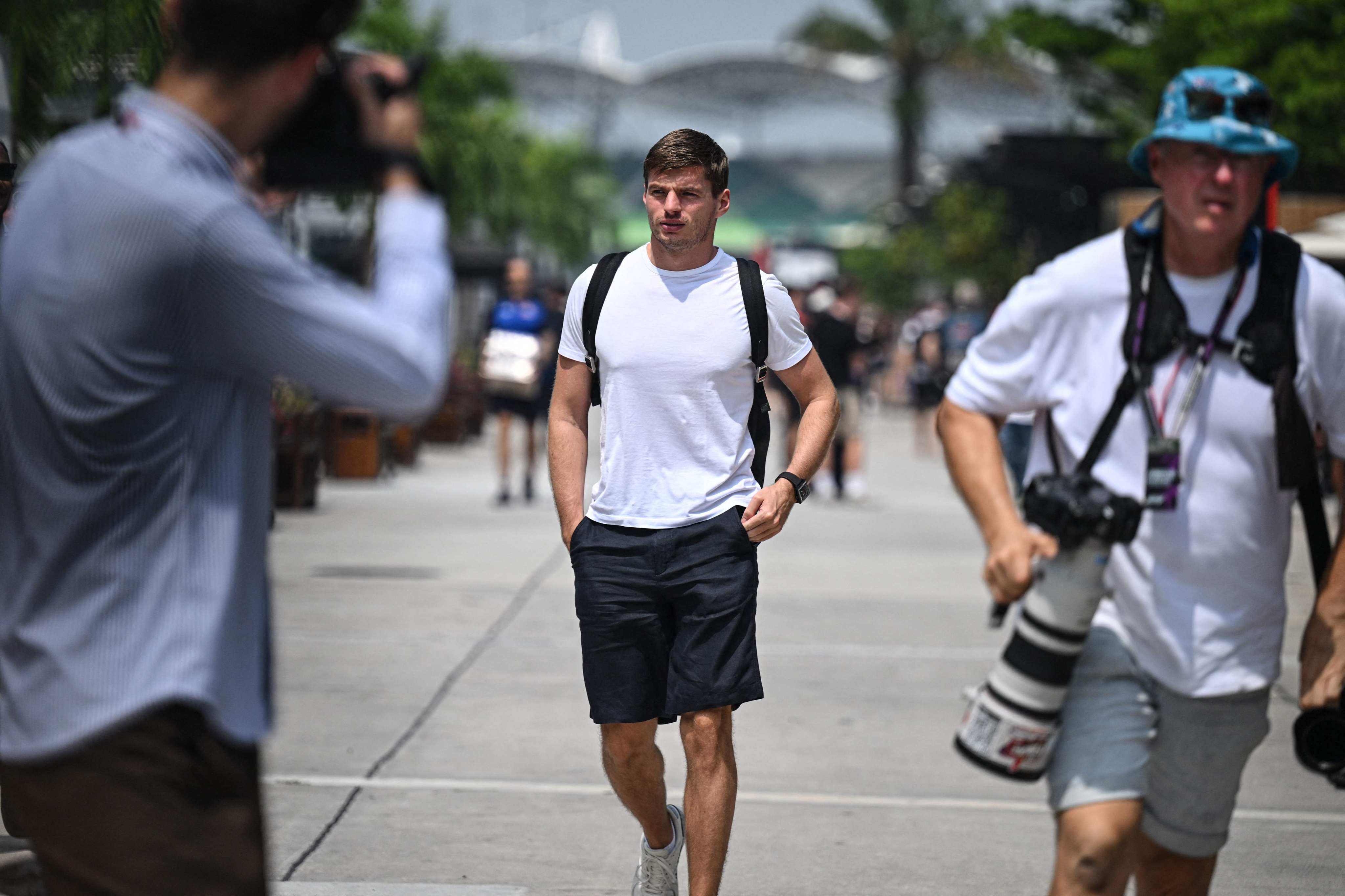 Red Bull's Dutch driver Max Verstappen arriving on Thursday at the paddock ahead of the Formula 1 Bahrain Grand Prix in Sepang this weekend. Photo: AFP
