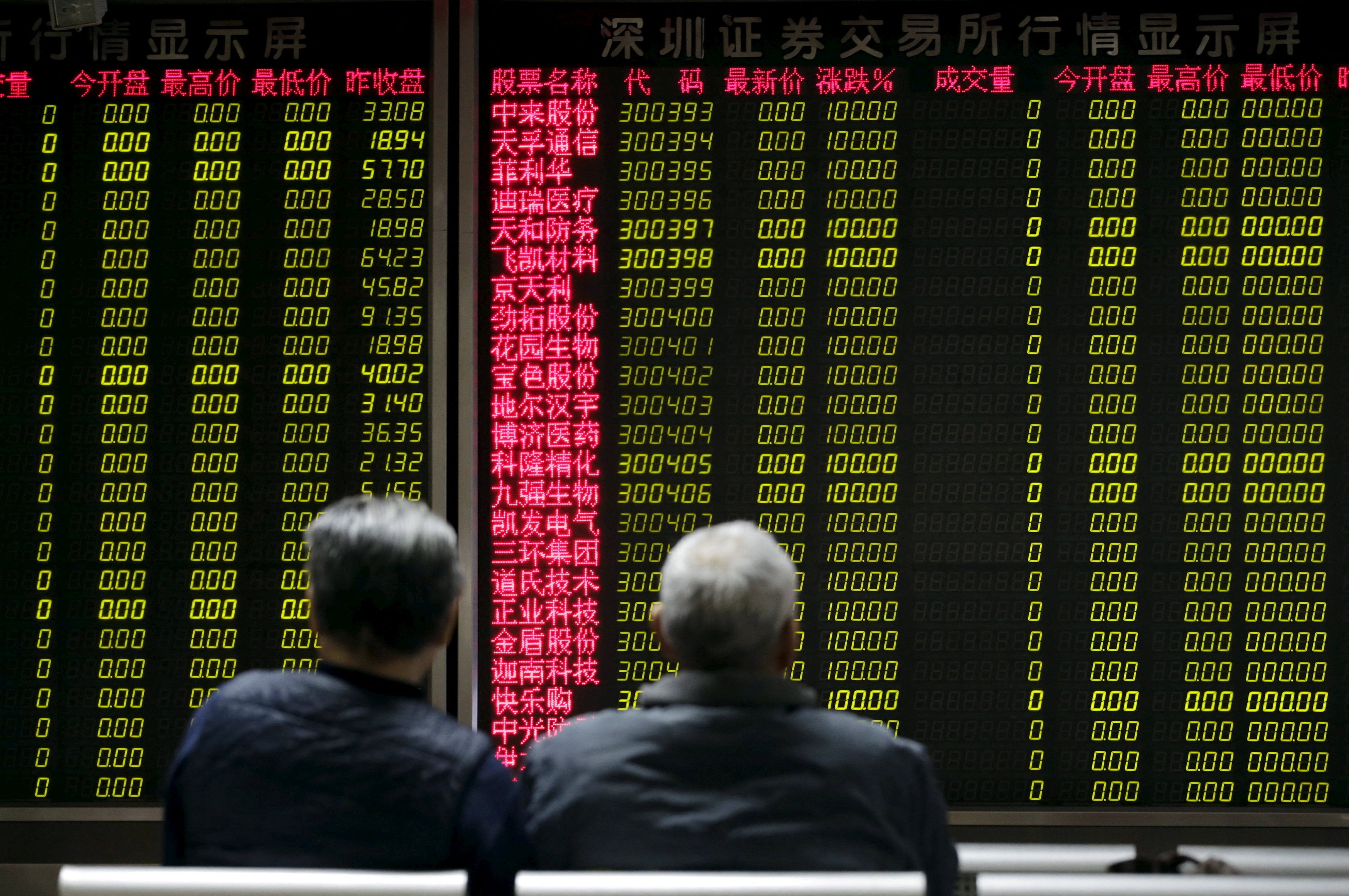 Investors wait for China’s stock market to open in front of an electronic board at a brokerage house in Beijing on September 16. Photo: Reuters