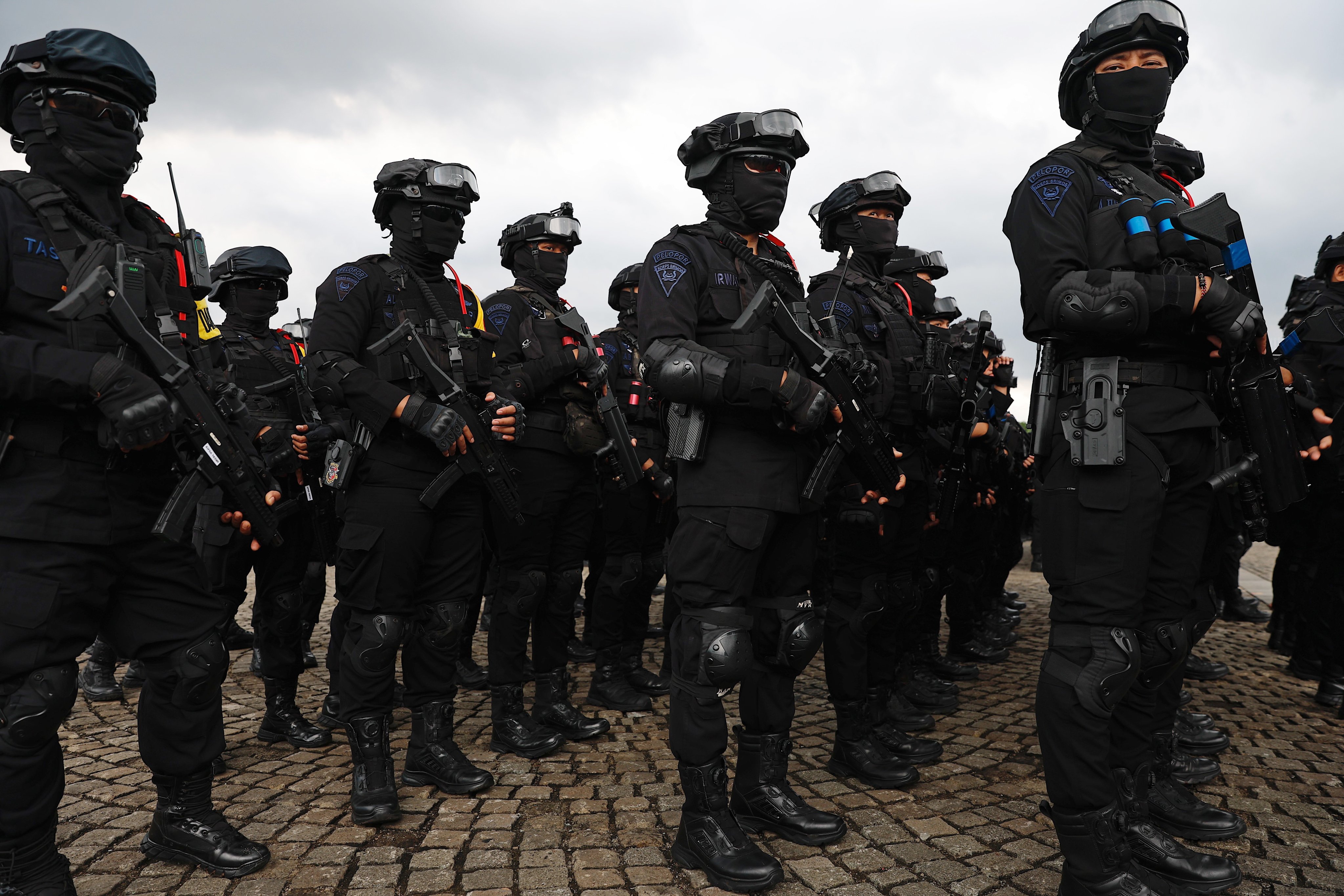 Indonesia’s Mobile Brigade police officers stand guard in Jakarta in December last year. Photo: EPA