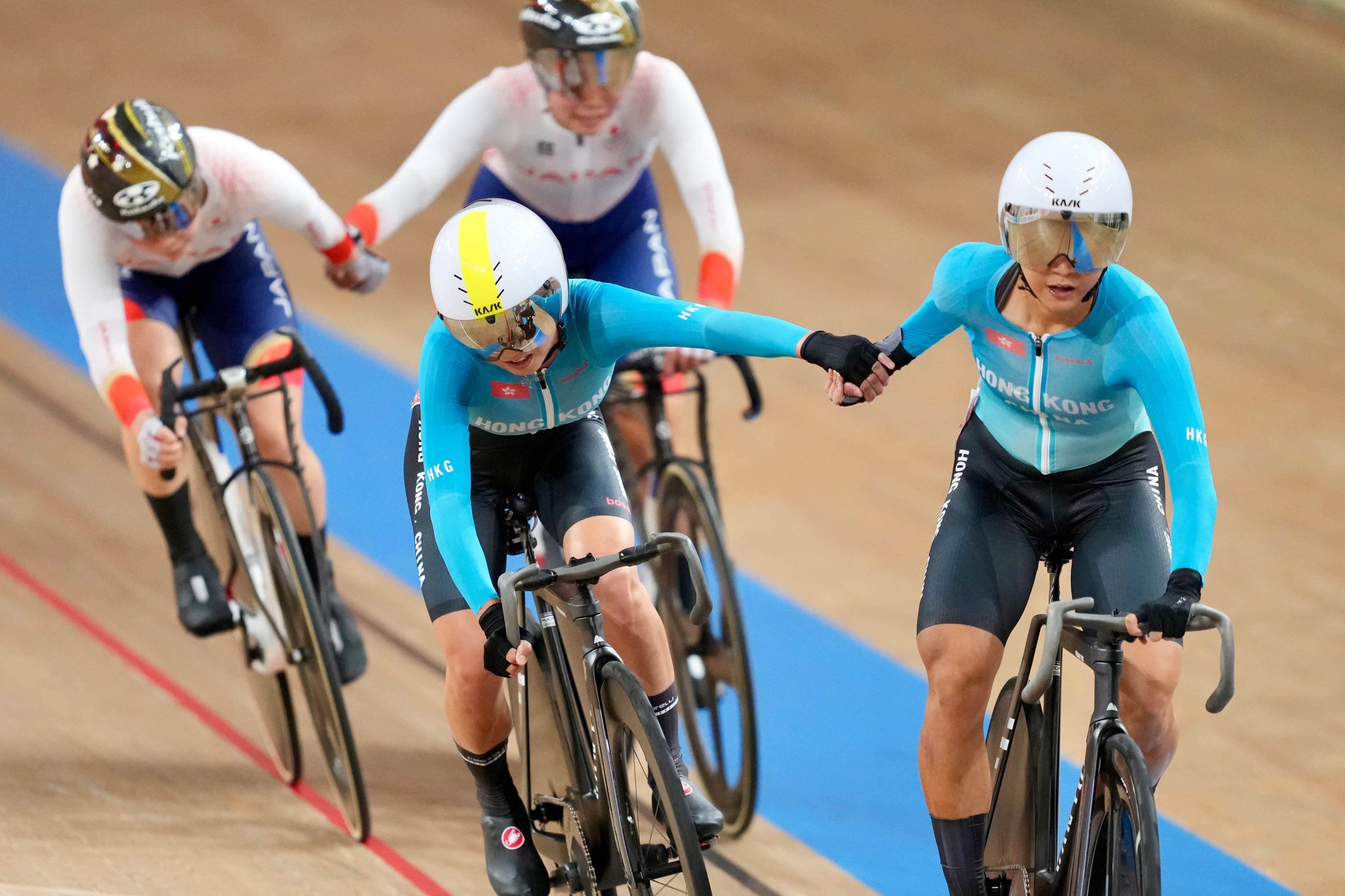 Ceci Lee (right) and Chloe Leung grabbed silver in the women’s Madison at the Asian Games. Photo: Sam Tsang