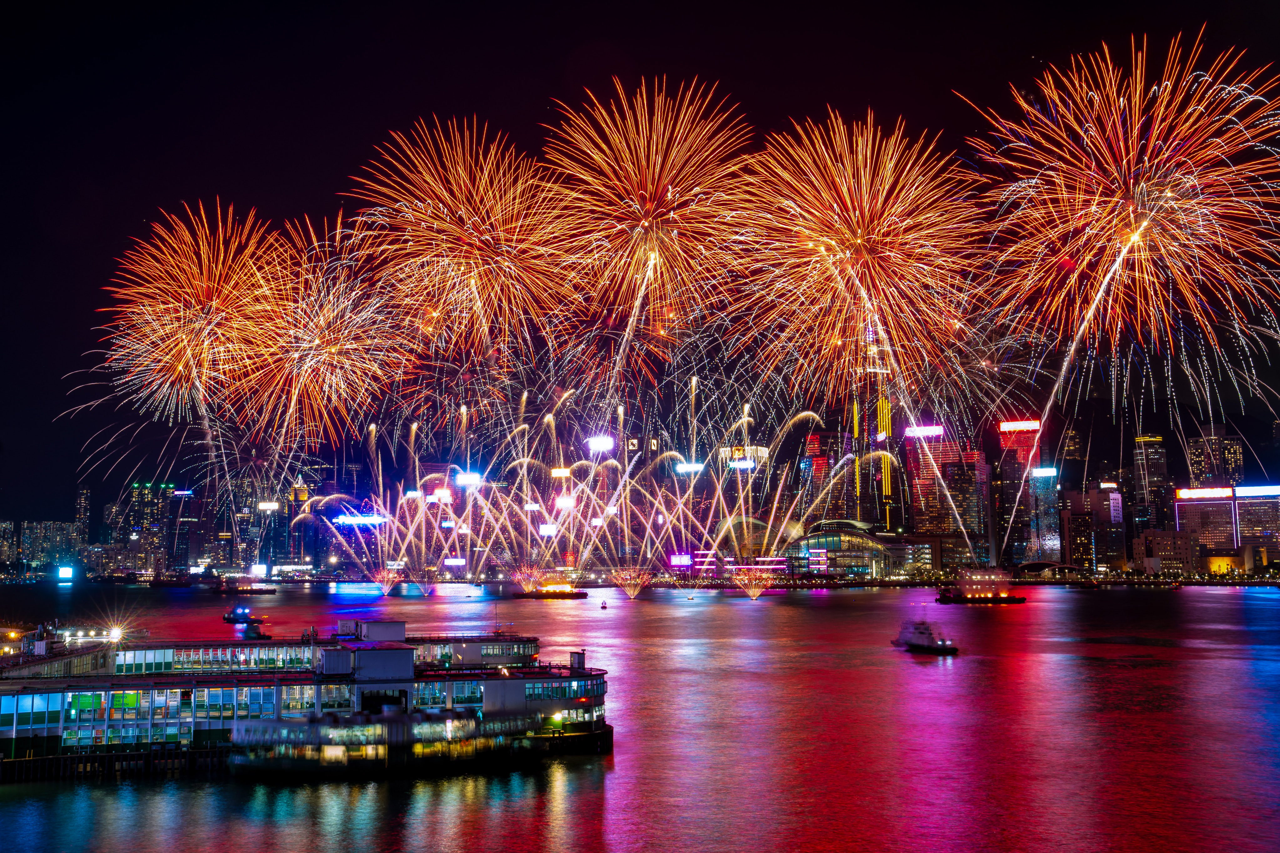 The fireworks display over Victoria Harbour. Photo: Elson Li