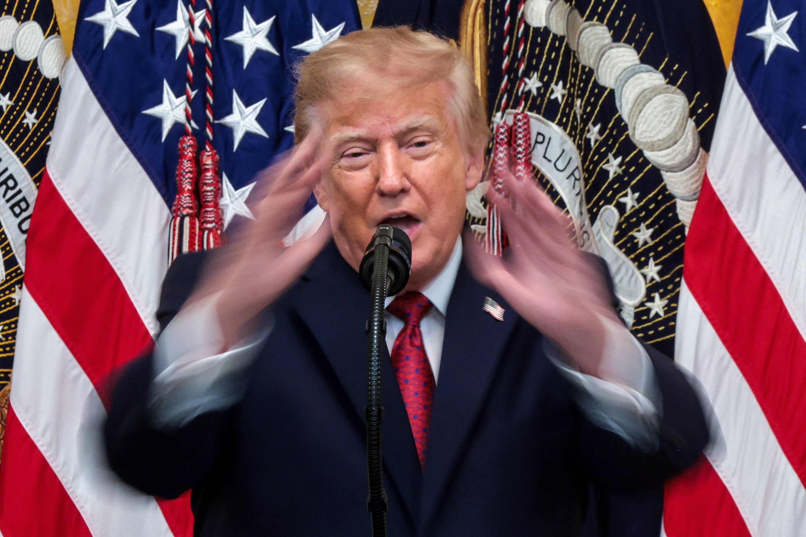 US President Donald Trump speaks in the East Room of the White House on Wednesday. Photo: Reuters
