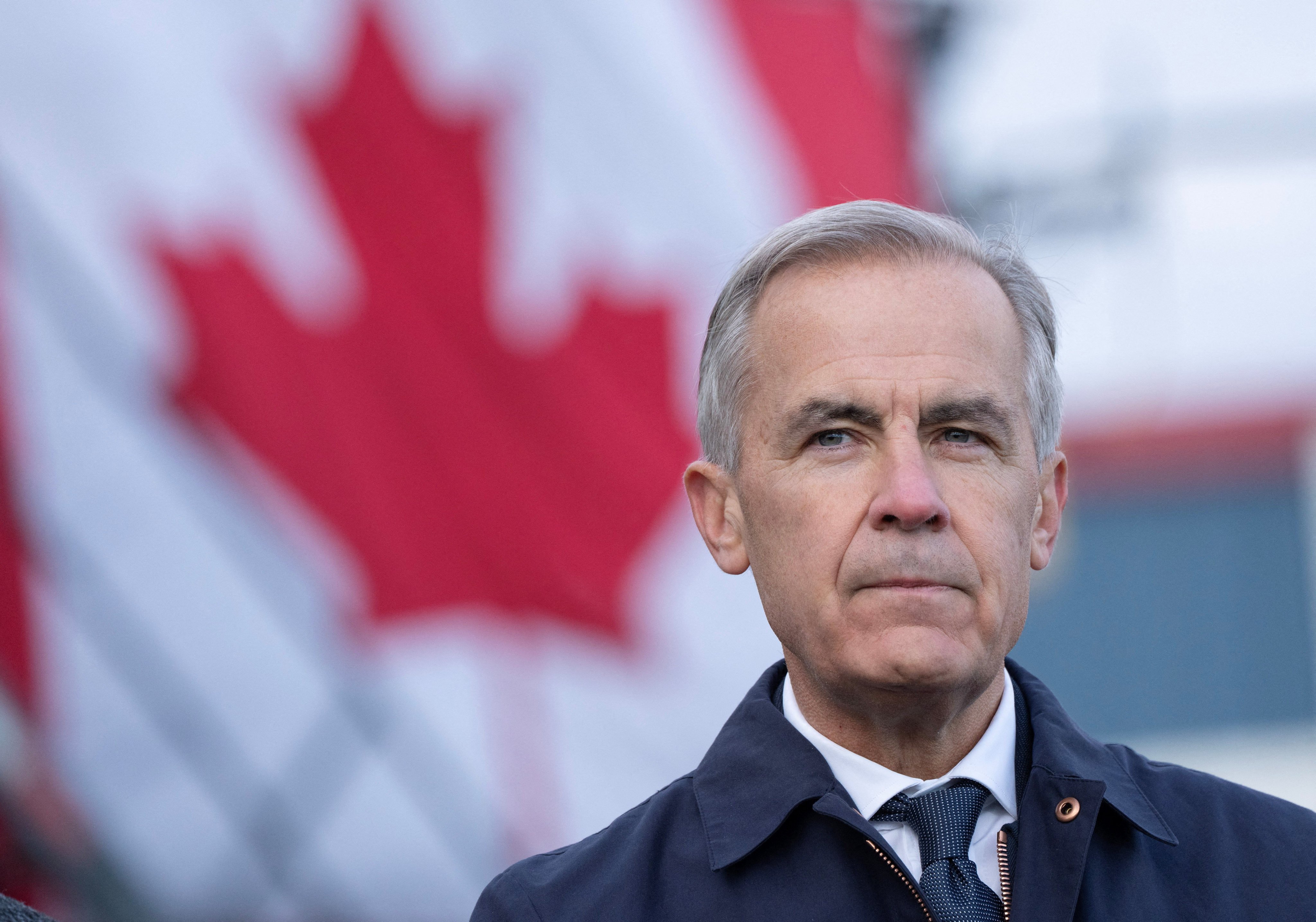 Canadian Prime Minister Mark Carney announces the next step to accelerate a major infrastructure project in Fort McMurray, Alberta, Canada, on Thursday. Photo: Reuters