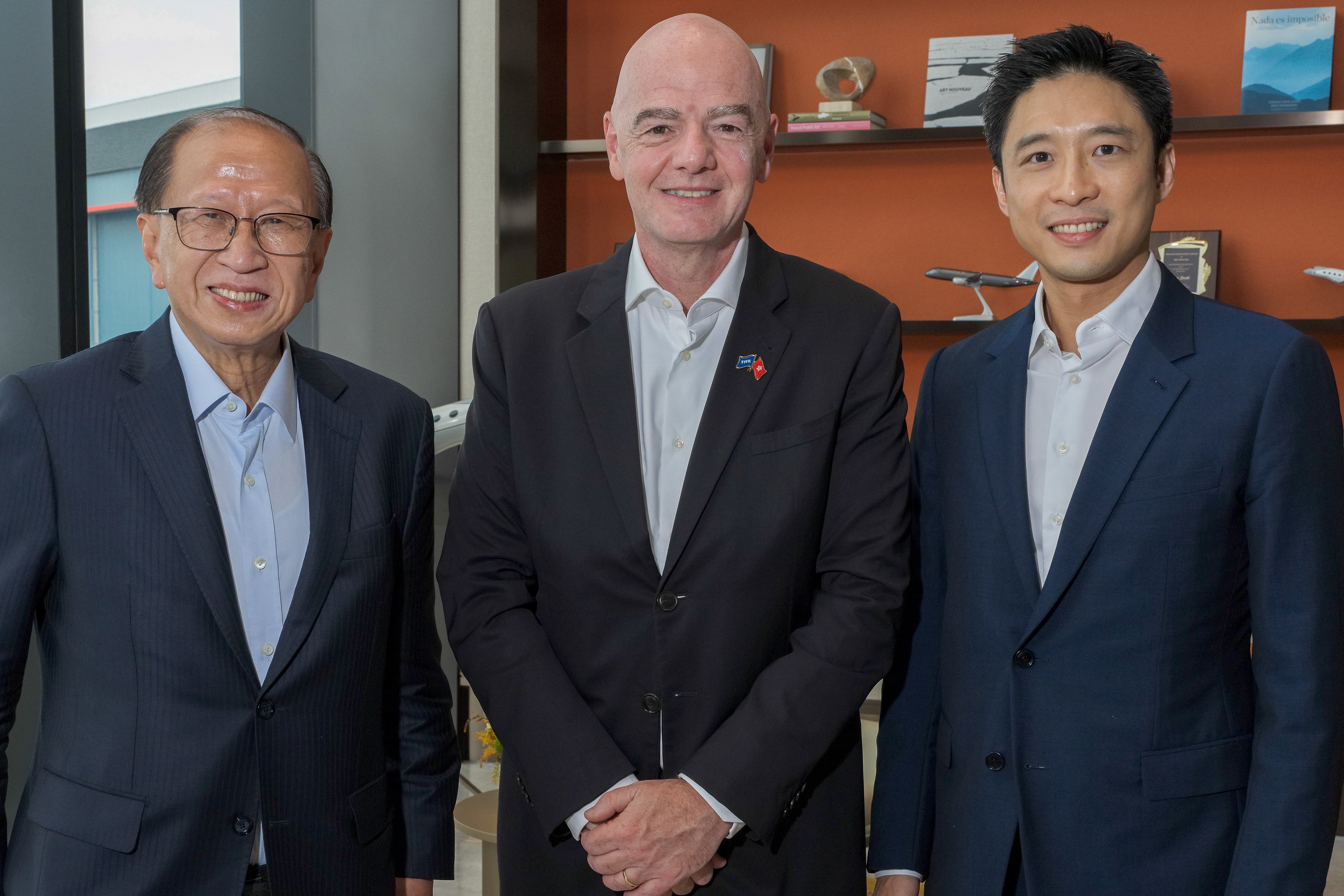 Fifa president Gianni Infantino (centre) flanked by his Hong Kong counterpart Pui Kwan-kay (left) and HKFA chairman Eric Fok. Photo: Instagram/gianni_infantino