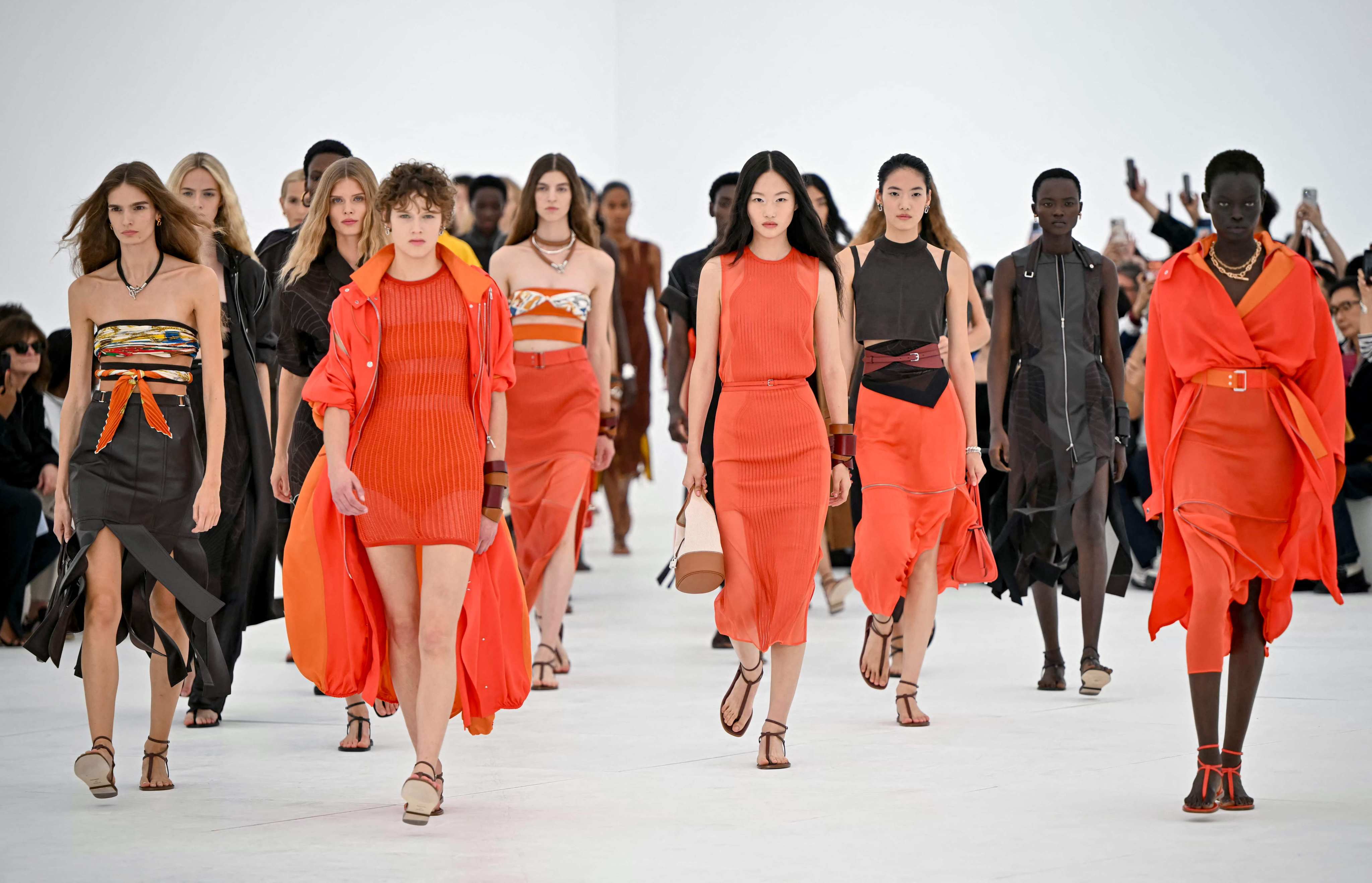 Sunset hues at Hermès spring/summer 2027. Photo: AFP