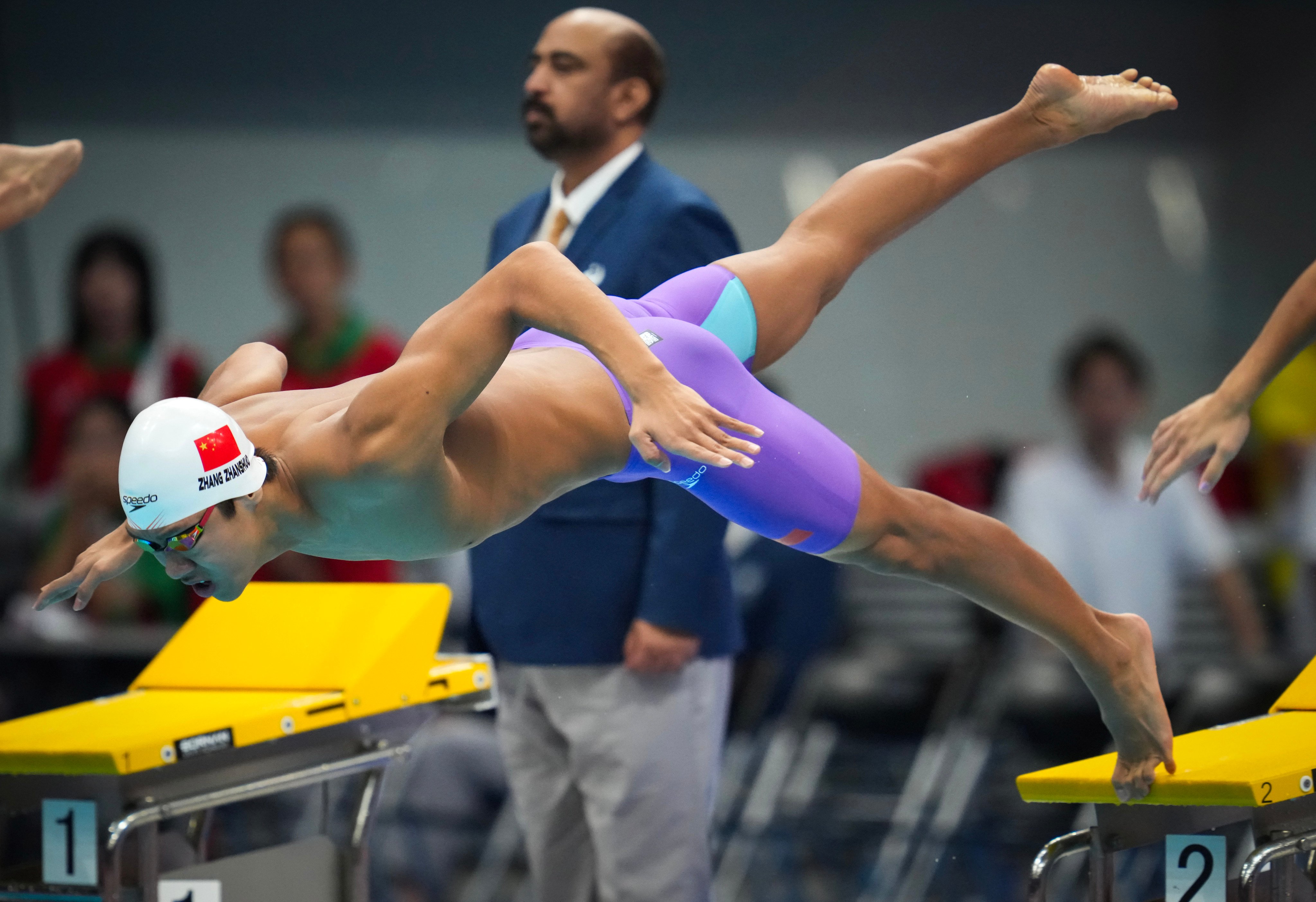 Zhang Zhanshuo became the first swimmer in Asian Games history to win seven gold medals at a single edition. Photo: Robert Ng