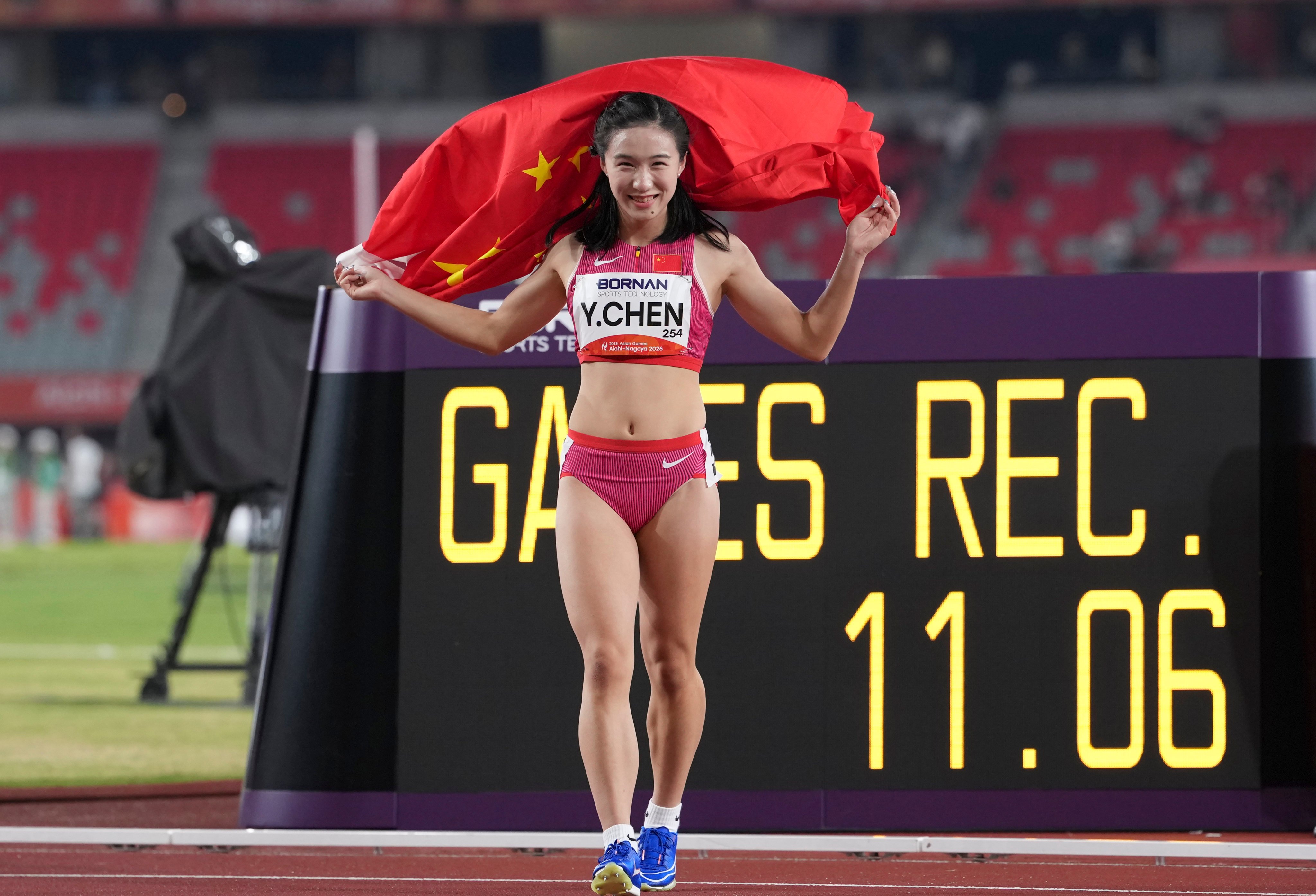 Chen Yujie of China set a Games record in the women’s 100m, coming home in 11.06 seconds. Photo: Xinhua