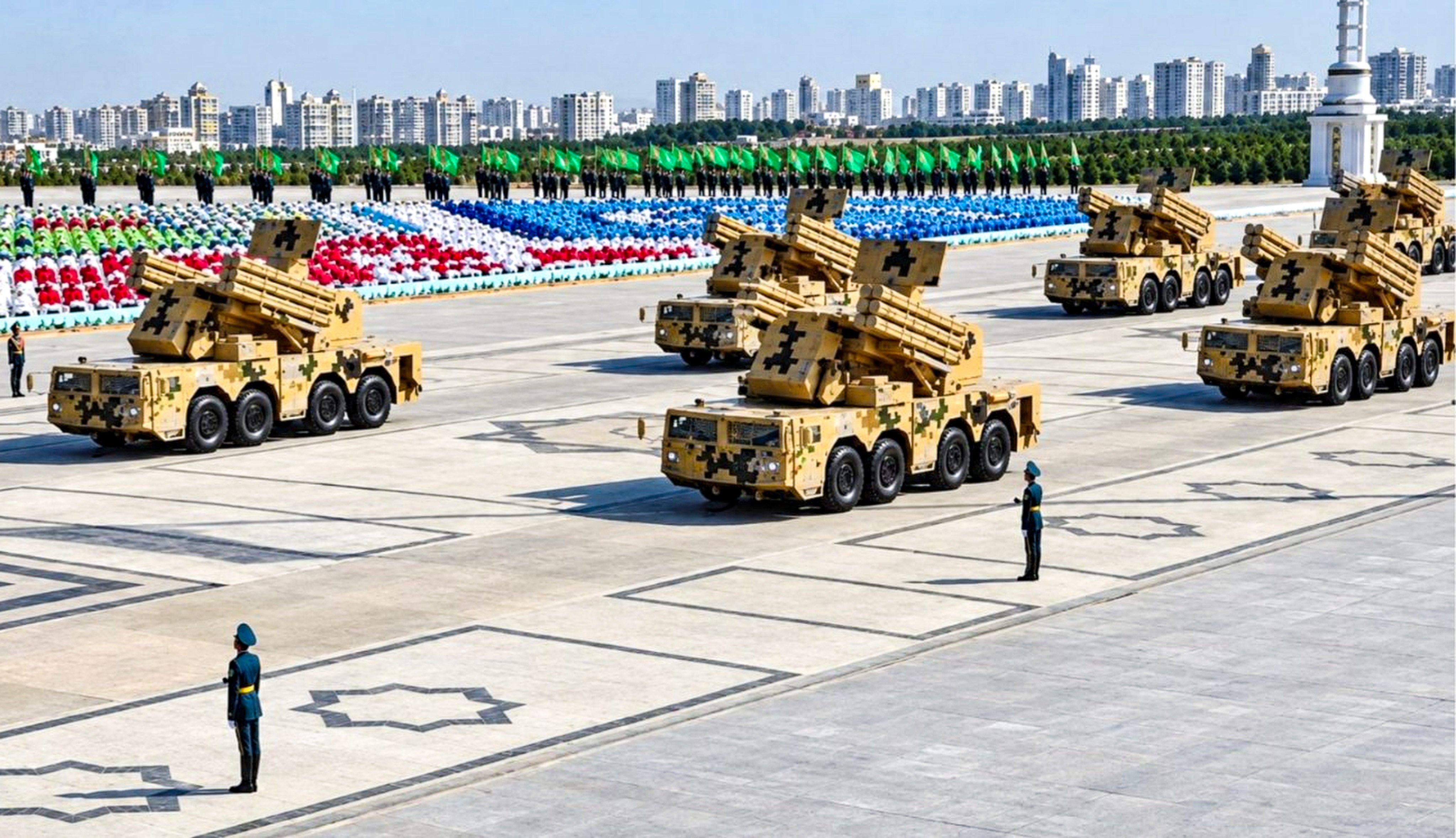 Chinese-made FK-2000 missile-and-gun systems on display during Turkmenistan’s Independence Day parade in Ashgabat on September 27. Photo: Handout