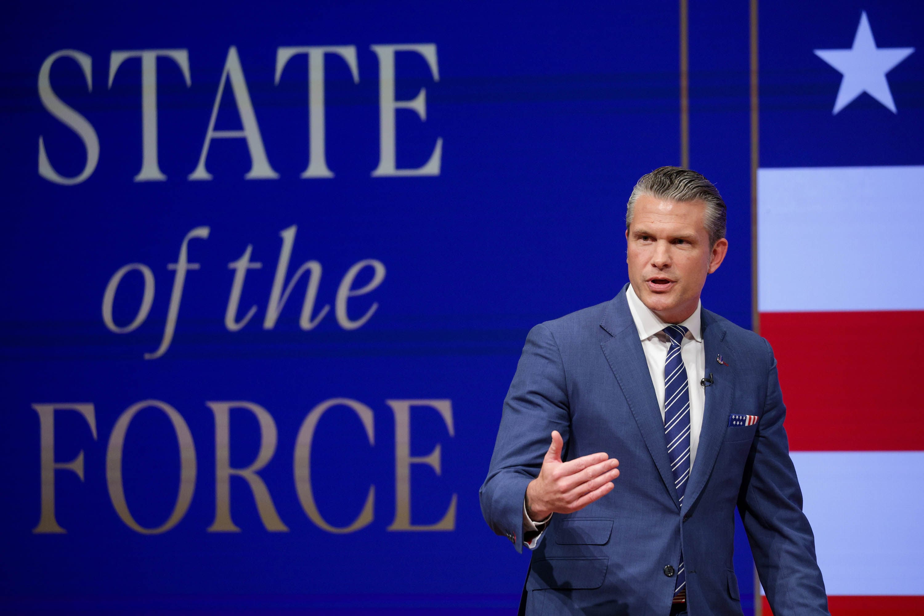 US Secretary of Defence Pete Hegseth gives a State of the Force address at Marine Corps Base Quantico on September 30 in Quantico, Virginia. Photo: Getty Images/TNS