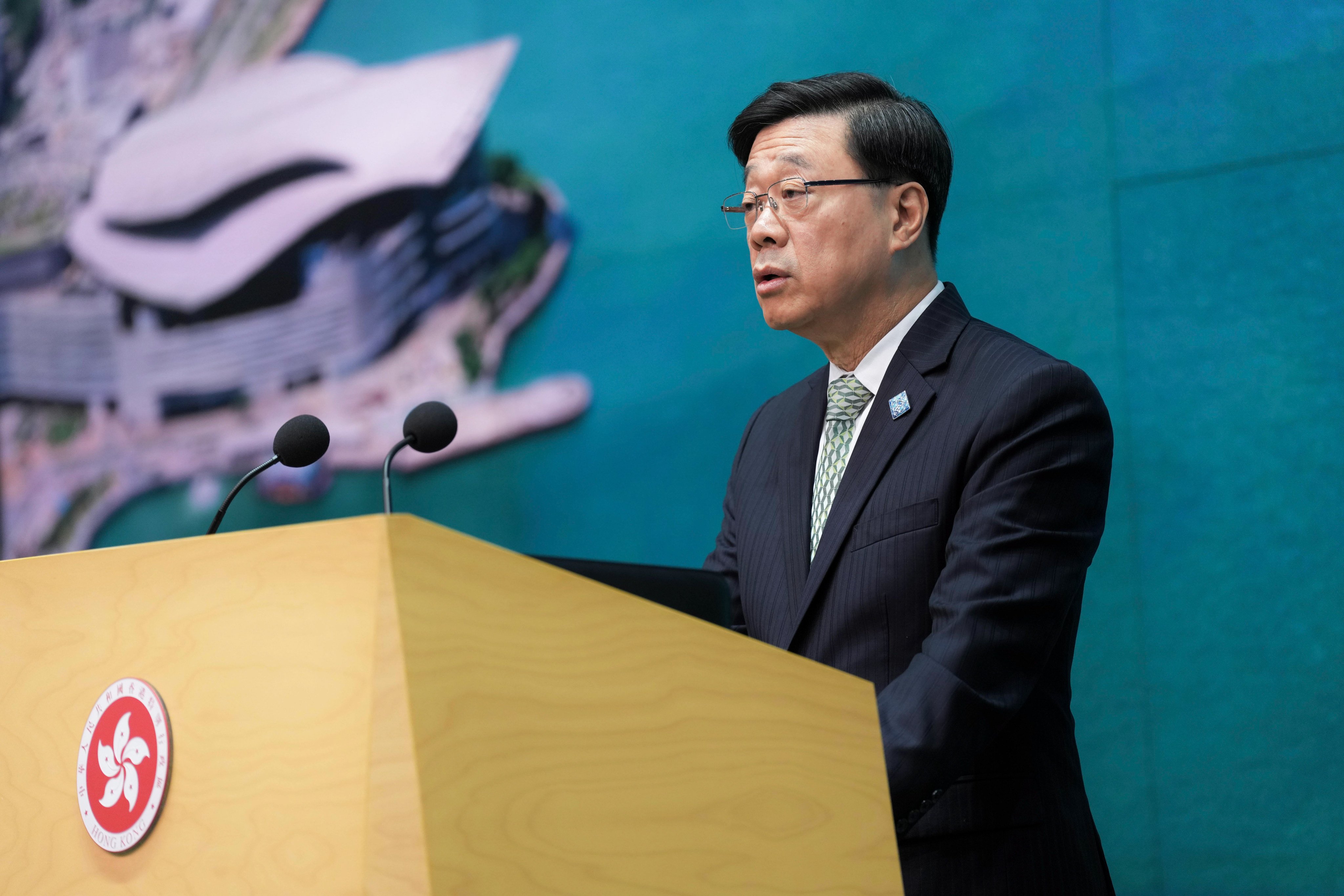 Chief Executive John Lee speaks to the press on Tuesday before an Executive Council meeting at government headquarters in Admiralty. Photo: Karma Lo