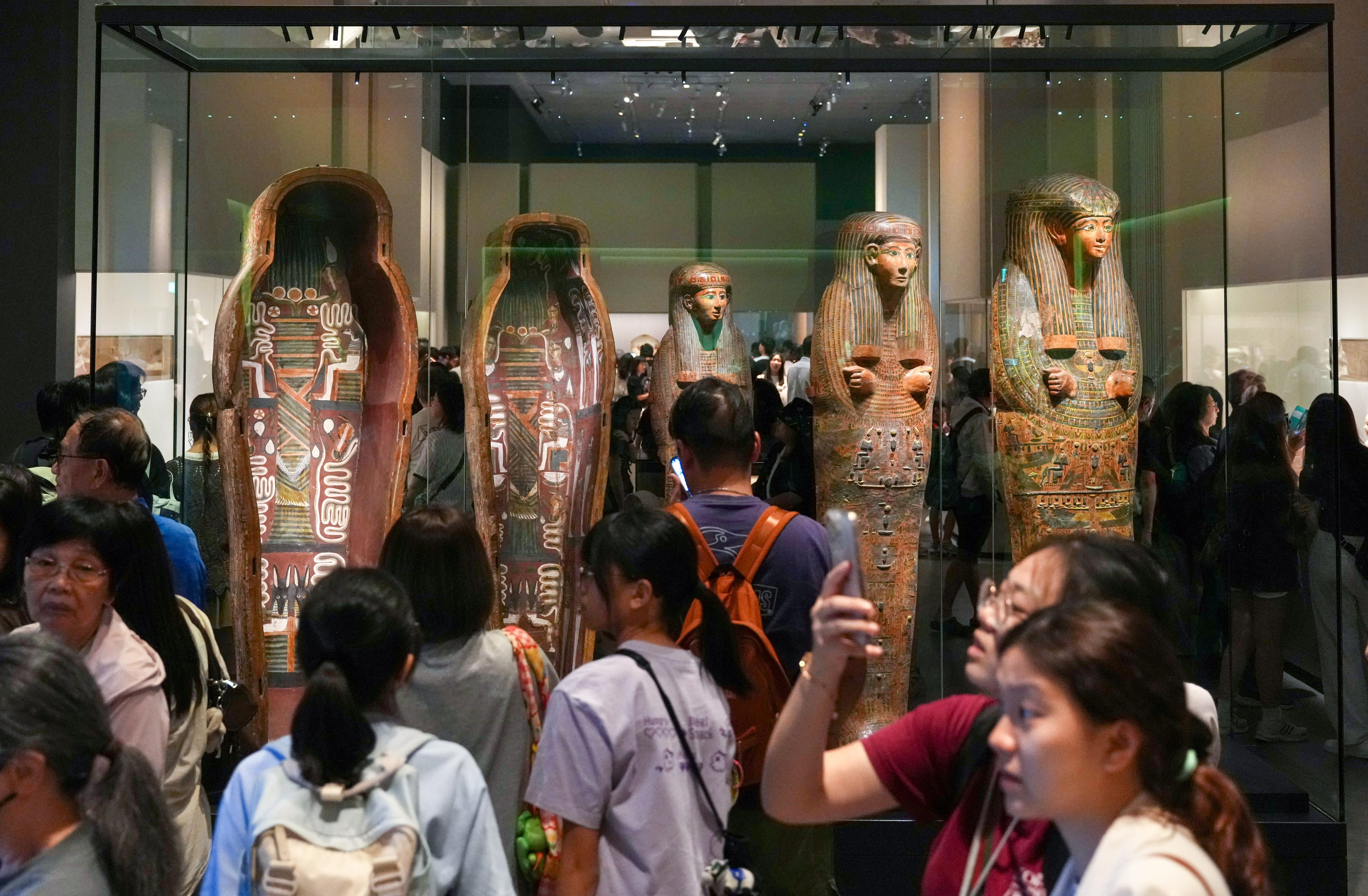Visitors view artefacts at the Hong Kong Palace Museum’s “Ancient Egypt Unveiled: Treasures from Egyptian Museums” exhibition in West Kowloon on its final day. Photo: Karma Lo