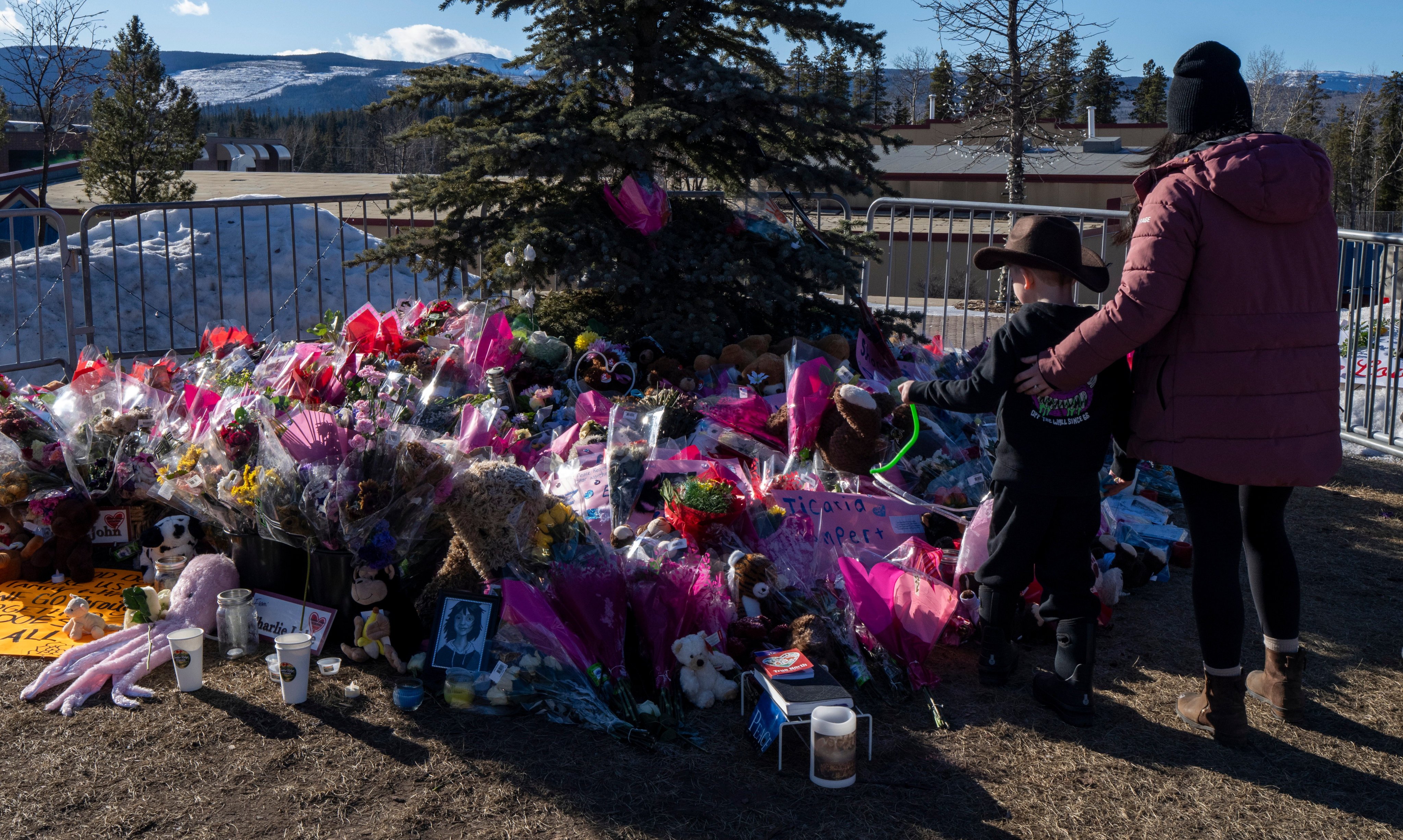 A memorial for the victims of a mass shooting in Tumbler Ridge, British Columbia, Canada, in February. Photo: The Canadian Press via AP