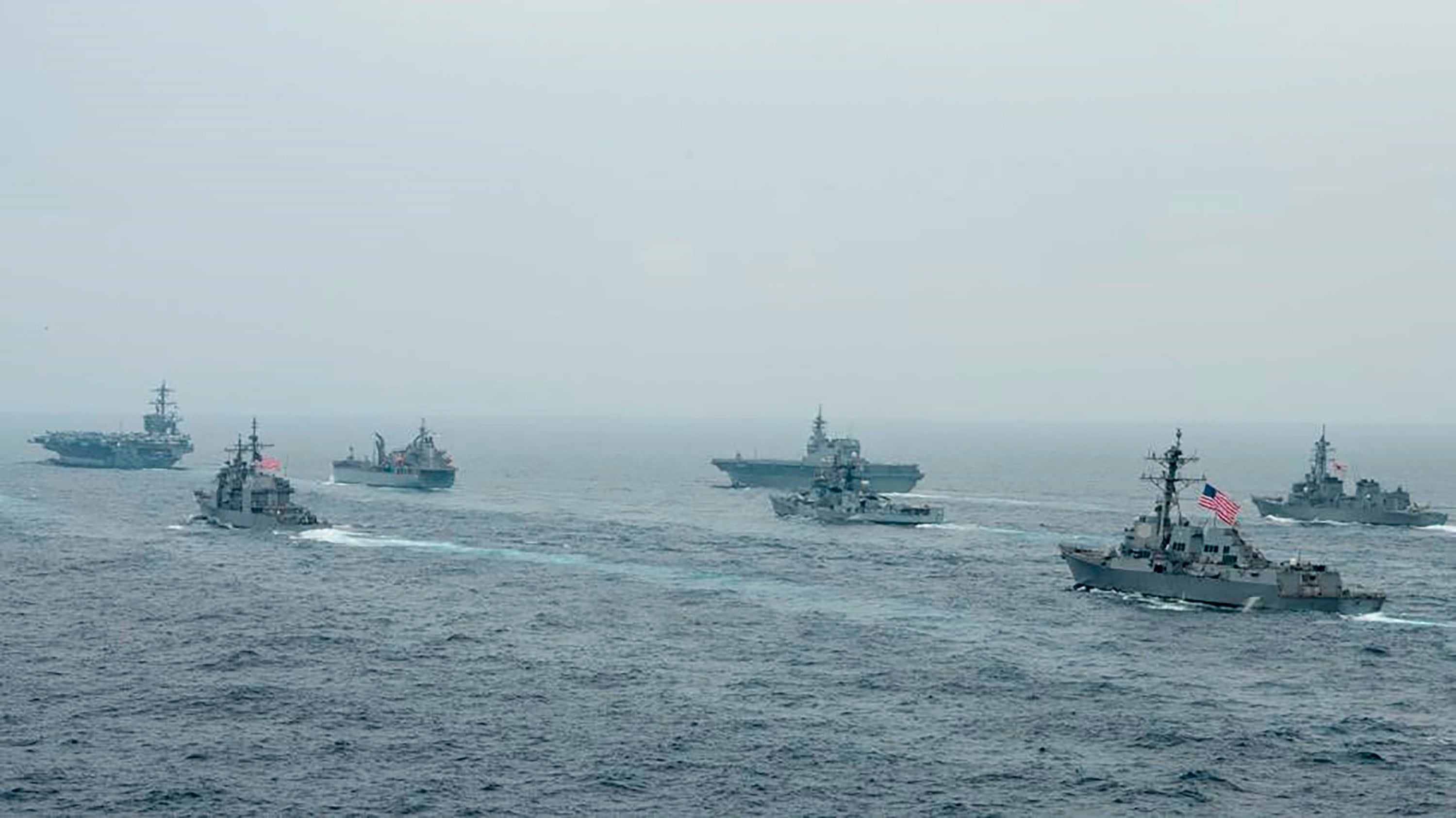 US and Allied vessels transit the Bay of Bengal as part of the 2021 Malabar exercise. Photo: AP