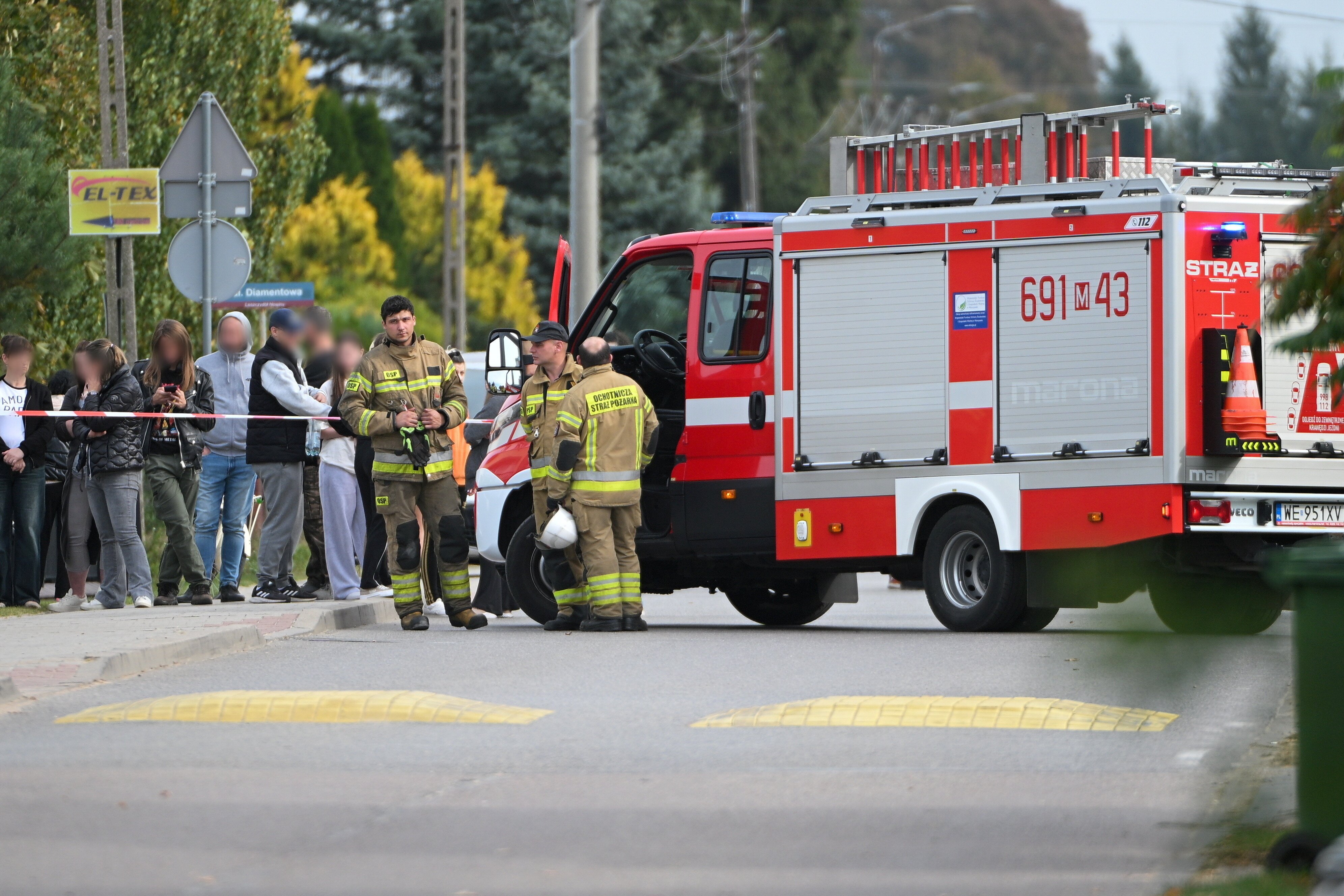 Emergency services respond to a fatal attack at a primary school in Leszczydol-Nowiny, Poland, on Thursday. Photo: EPA
