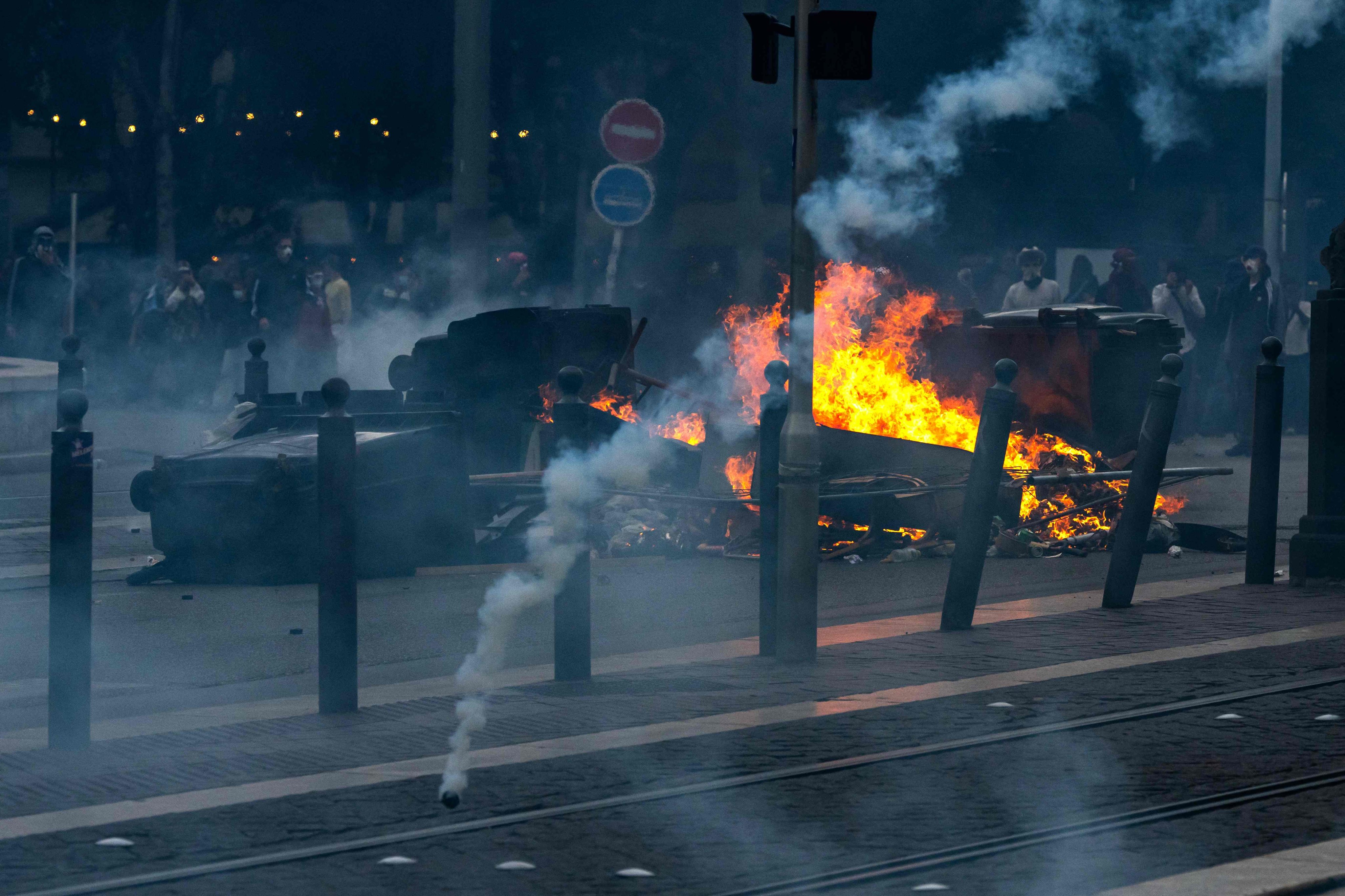 French police uses tear gas at the end of the student protest in Marseille, France, on Thursday. Photo: AFP