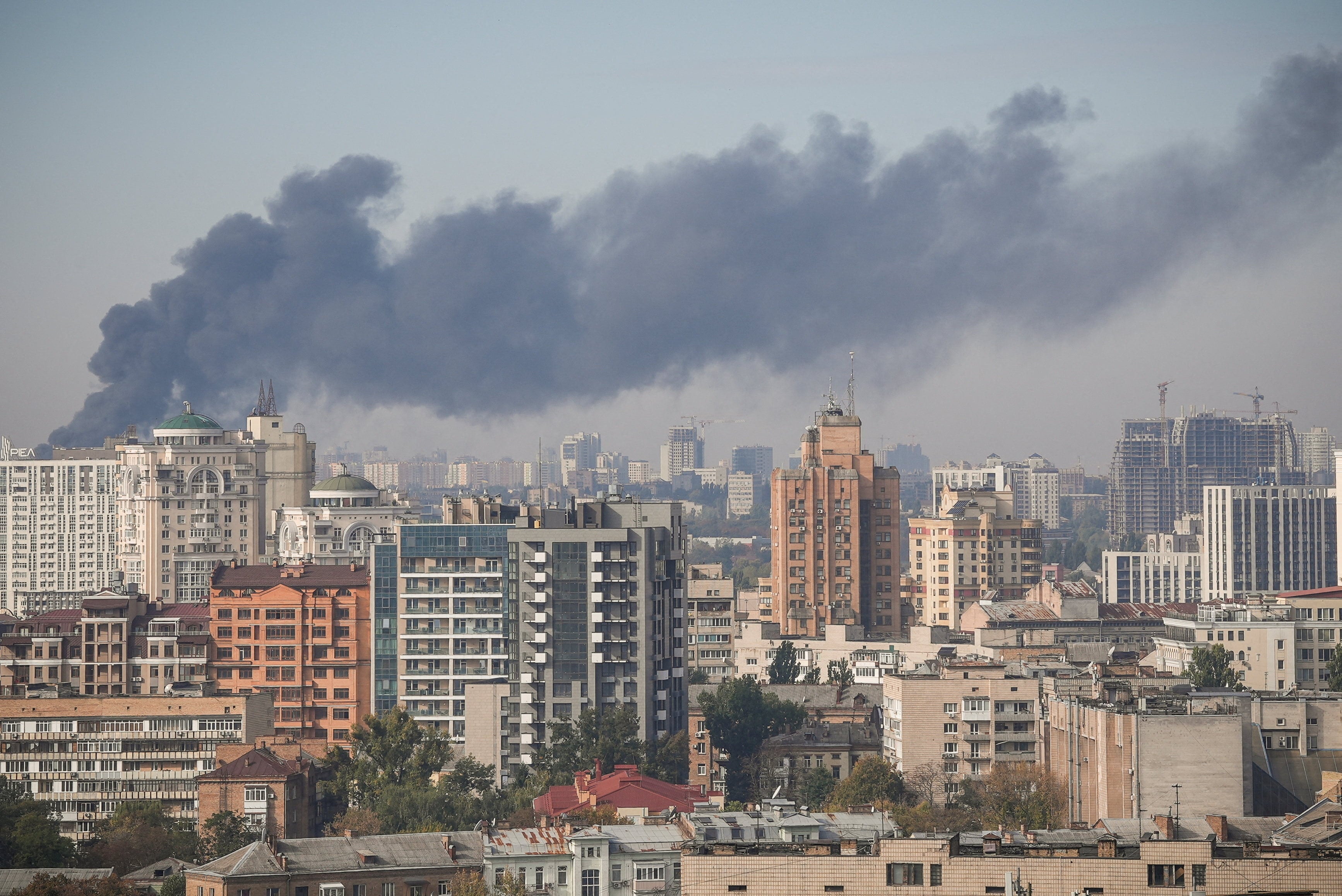 Smoke rises over Kyiv during a Russian jet-powered drone strike. Photo: Reuters
