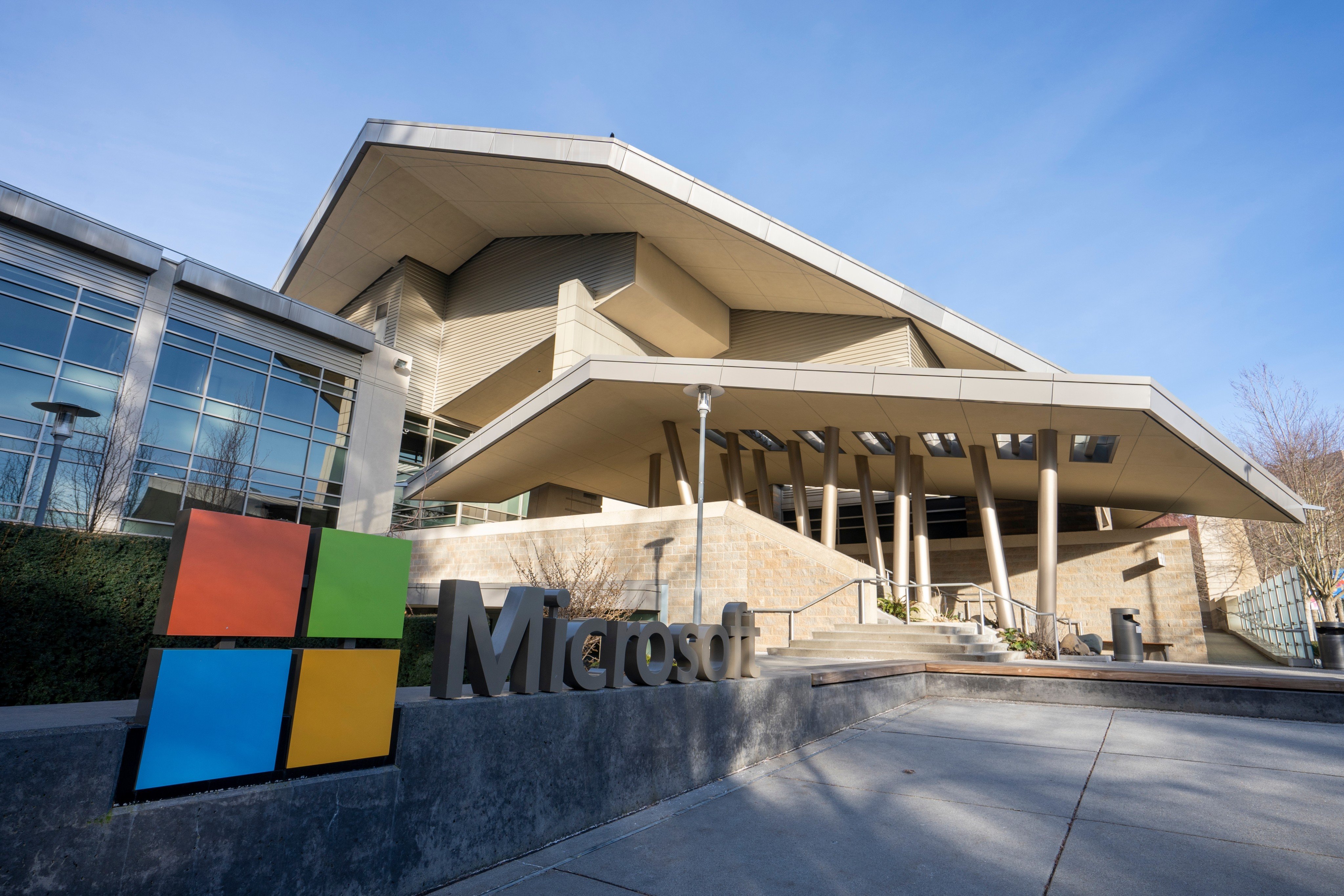 A Microsoft sign and logo at the company’s headquarters in Redmond, Washington. File photo: Shutterstock