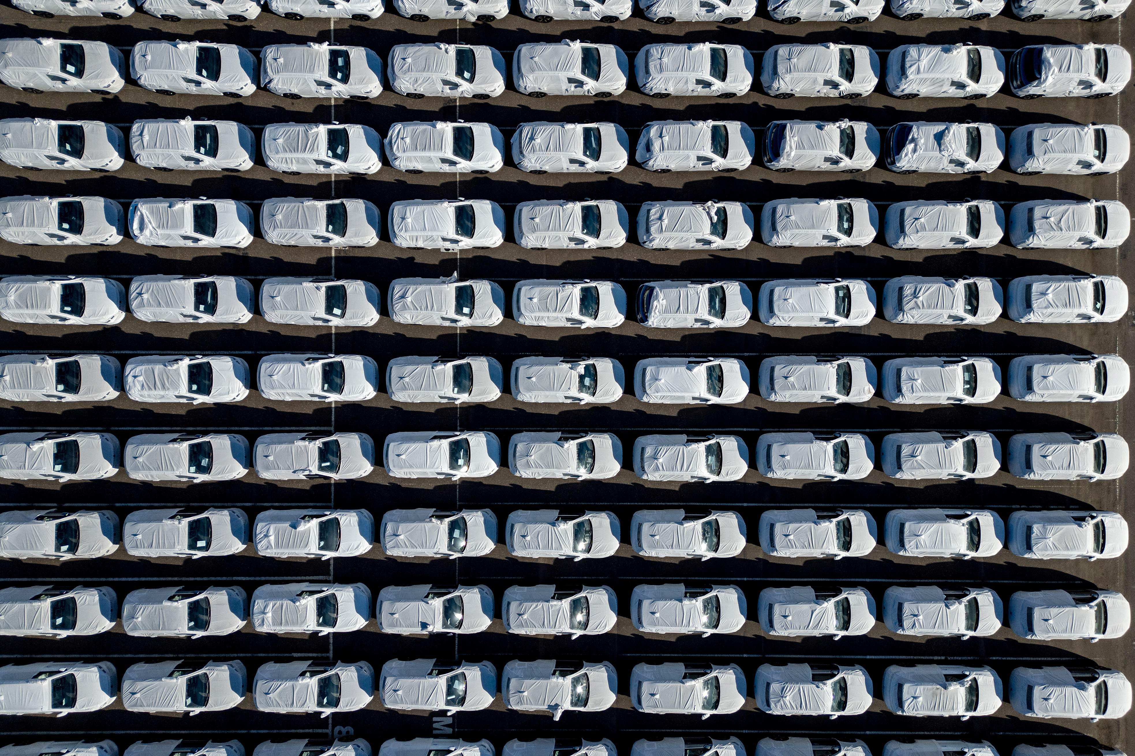 Aerial view of new BYD cars at the Zarate Port on the Parana River in Zarate, Argentina, in January. Photo: AFP