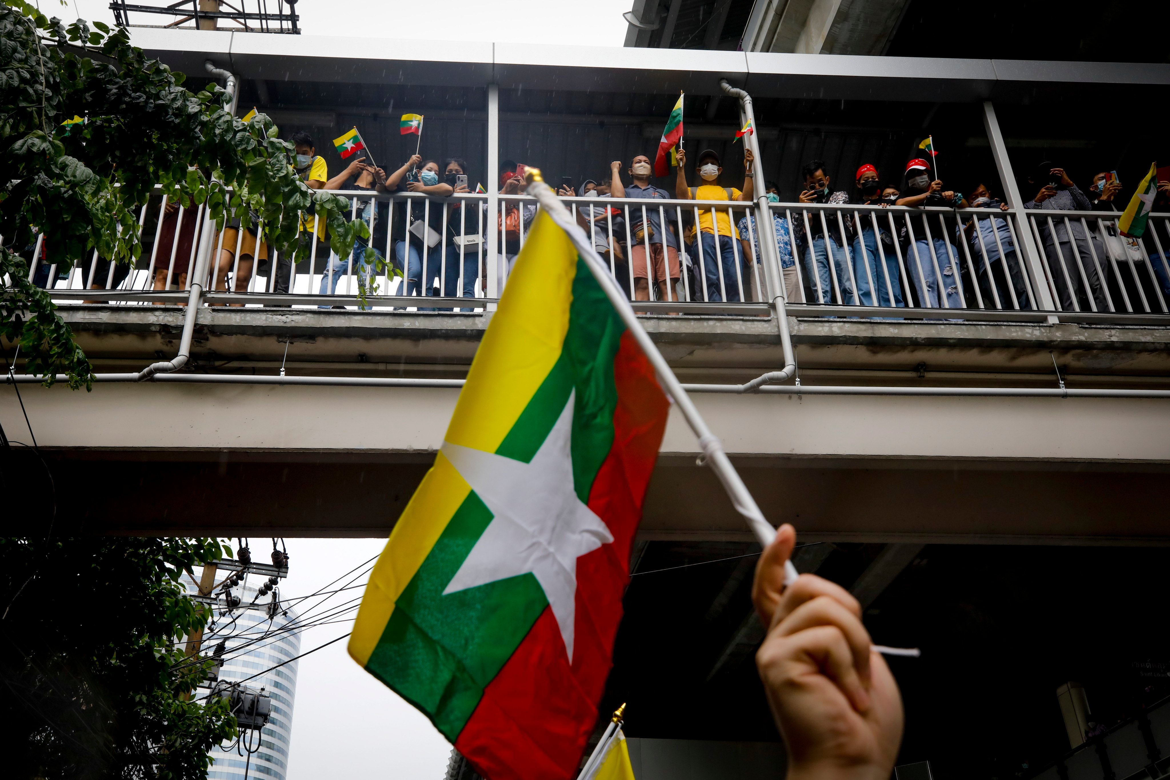 Myanmar nationals and supporters protest outside the Myanmar embassy in Bangkok, Thailand, in 2022. Photo: EPA