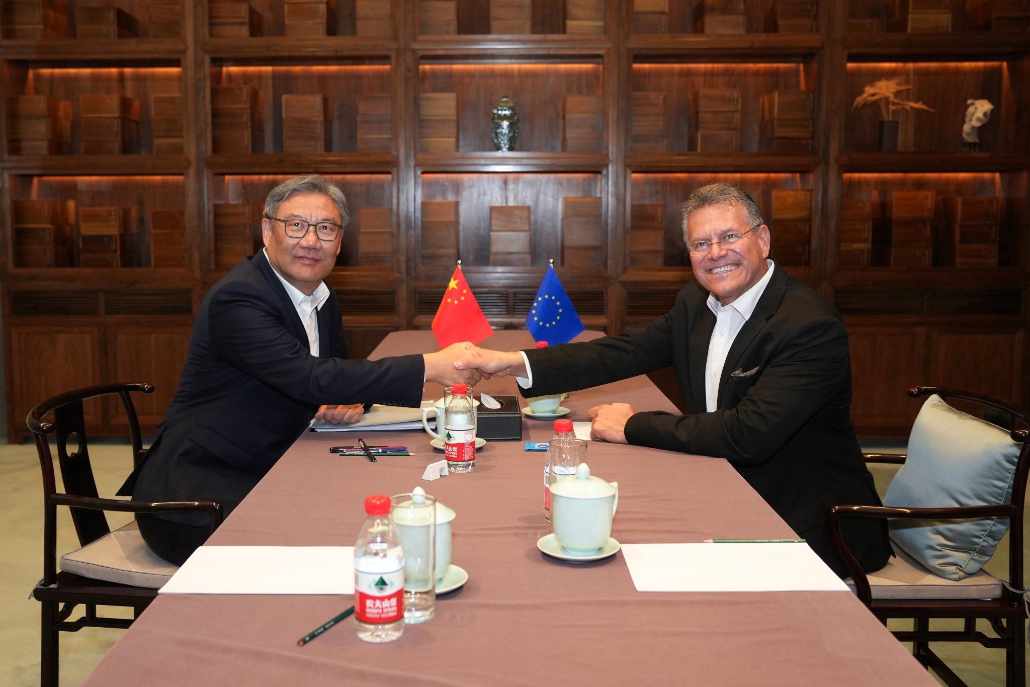 Maros Sefcovic, EU commissioner for trade and economic security, meets Chinese Commerce Minister Wang Wentao in Beijing on Thursday. Photo: X