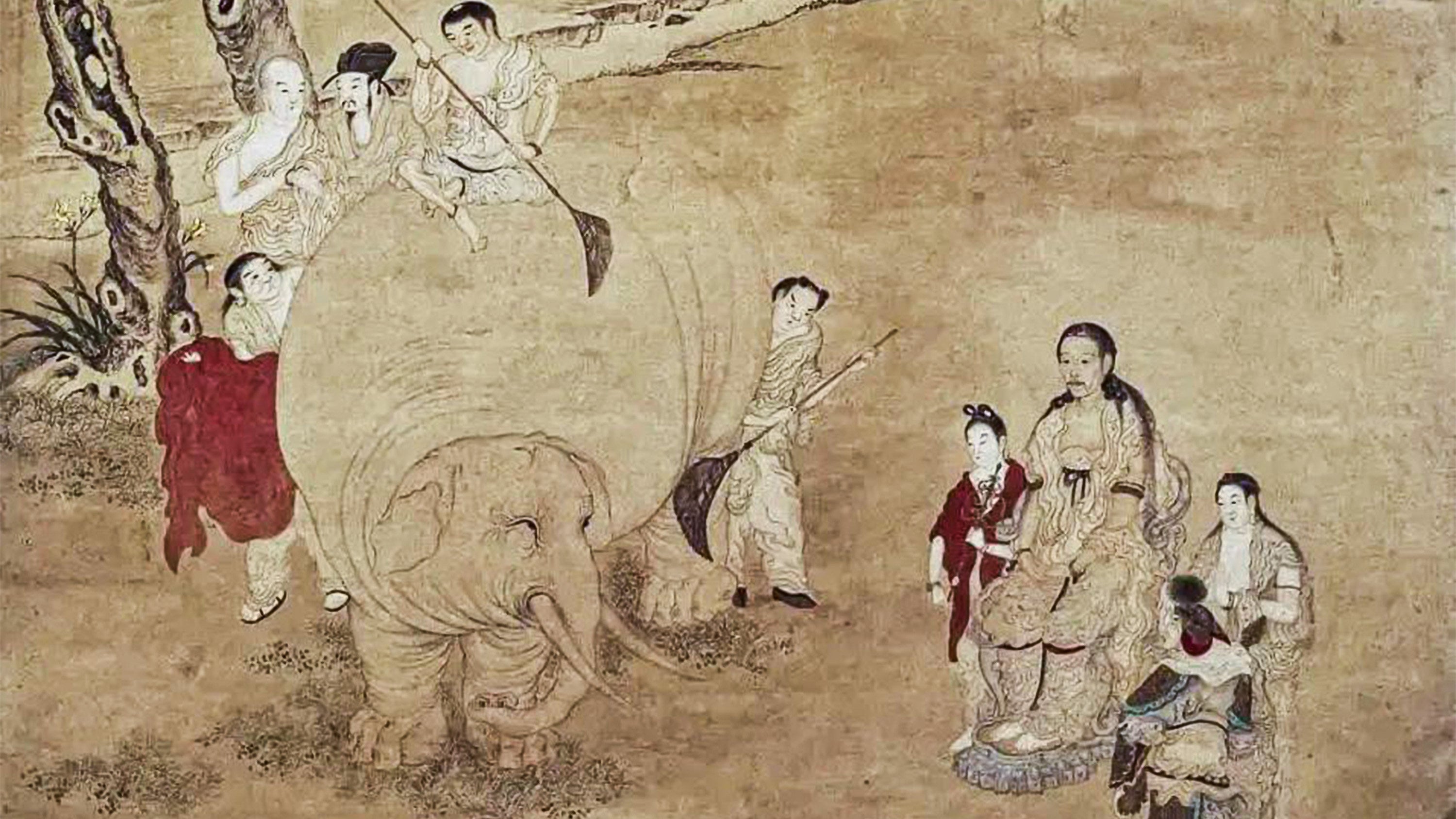 An ancient ritual caught on canvas: the “Washing of the Elephants” involved herding these sacred animals into rivers for a ceremonial cleansing meant to bring good luck. Photo: Sohu