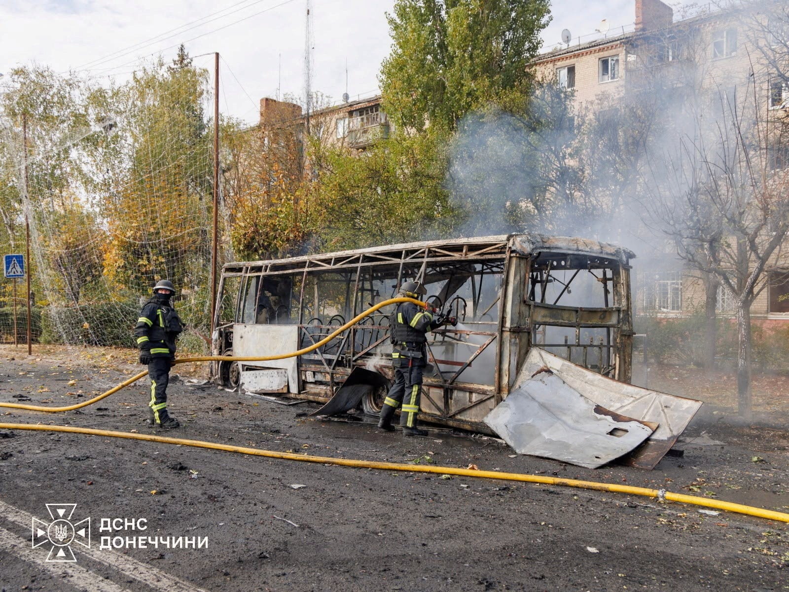 A destroyed bus in the city of Kramatorsk. Photo: State Emergency Service of Ukraine in Donetsk region via Reuters
