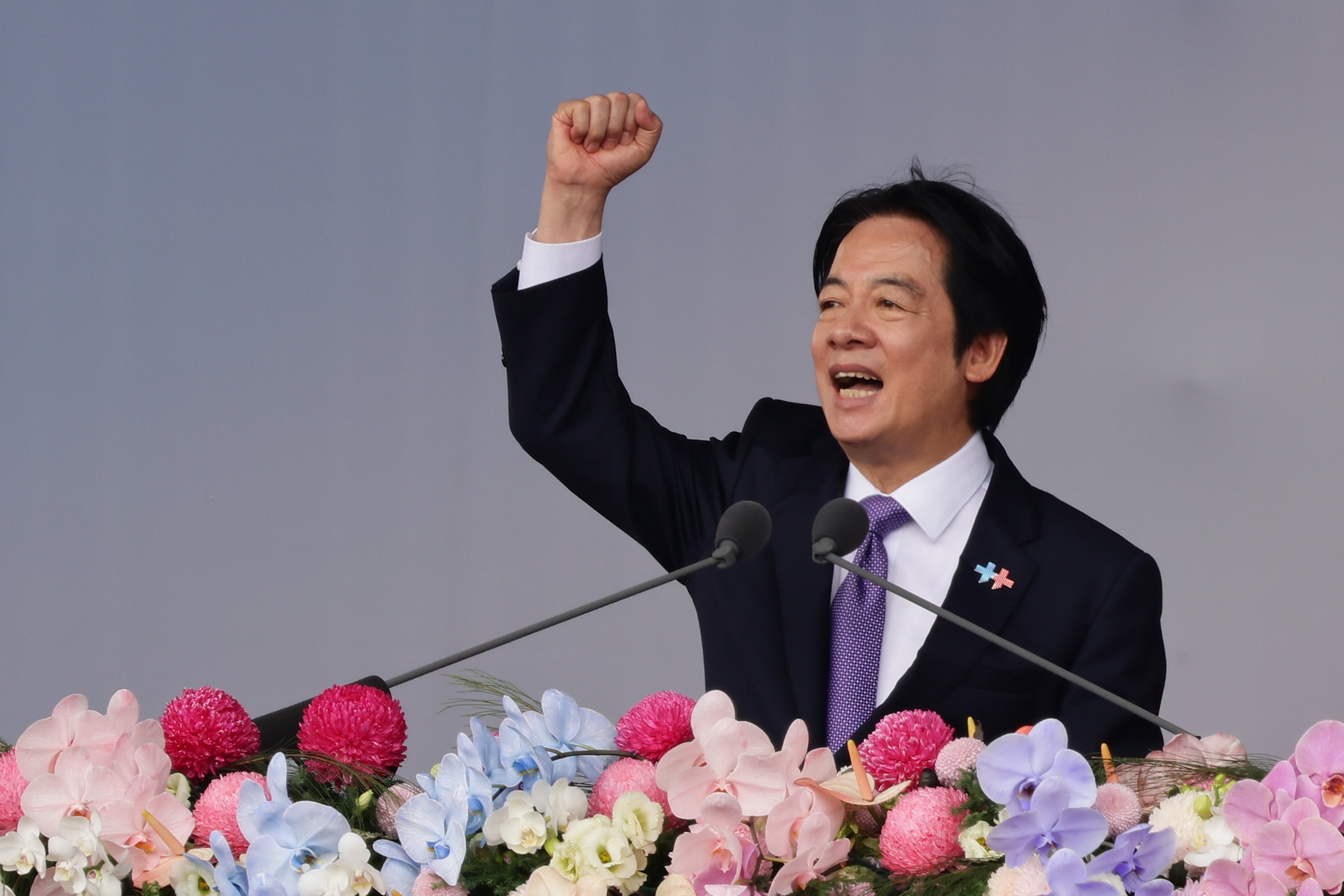 William Lai delivers his Double Tenth speech in Taipei on Saturday. Photo: EPA