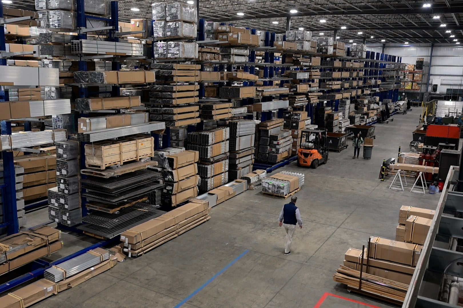 An overview of aluminium profiles and building materials stored at a factory in North Jackson, Ohio. Photo: AFP