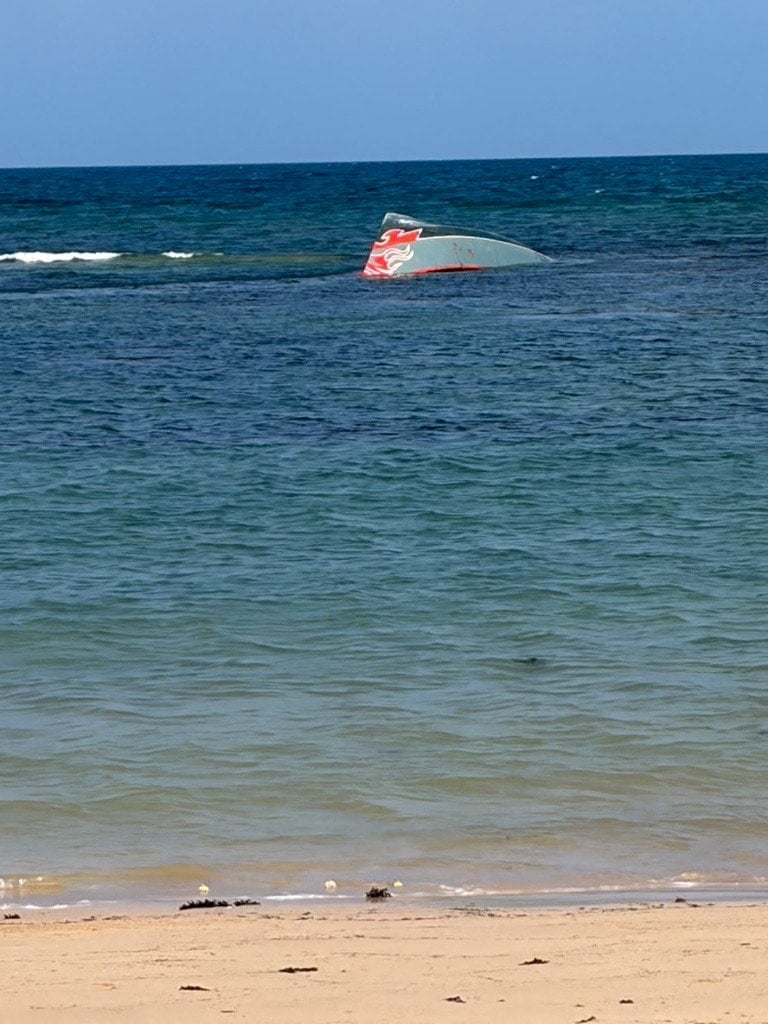 Part of the capsized migrant vessel off Djibouti. Photo: International Organization for Migration via Reuters