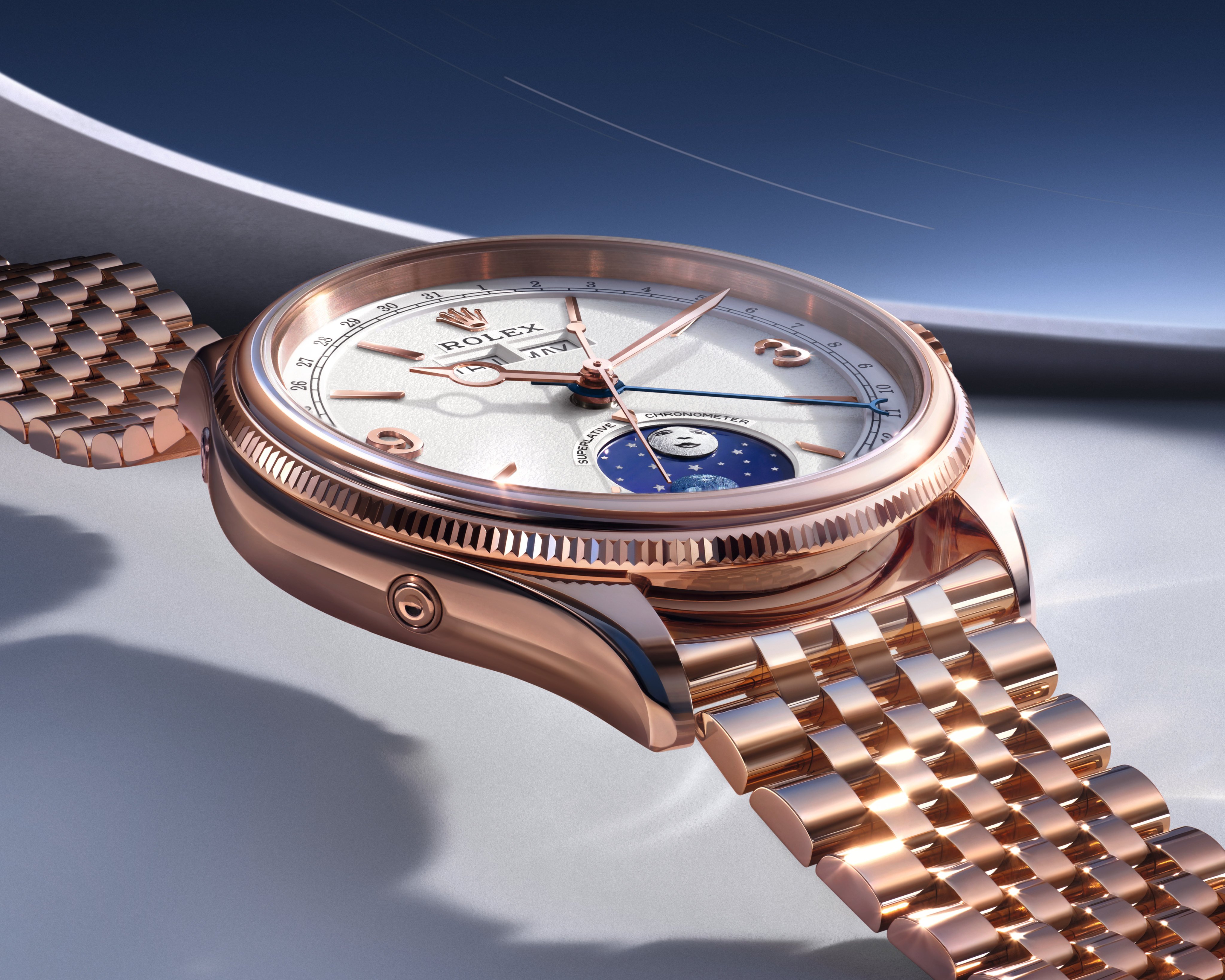Rolex’s new Padellone with a metallic Settimo bracelet builds on the Perpetual collection. Photo: Handout