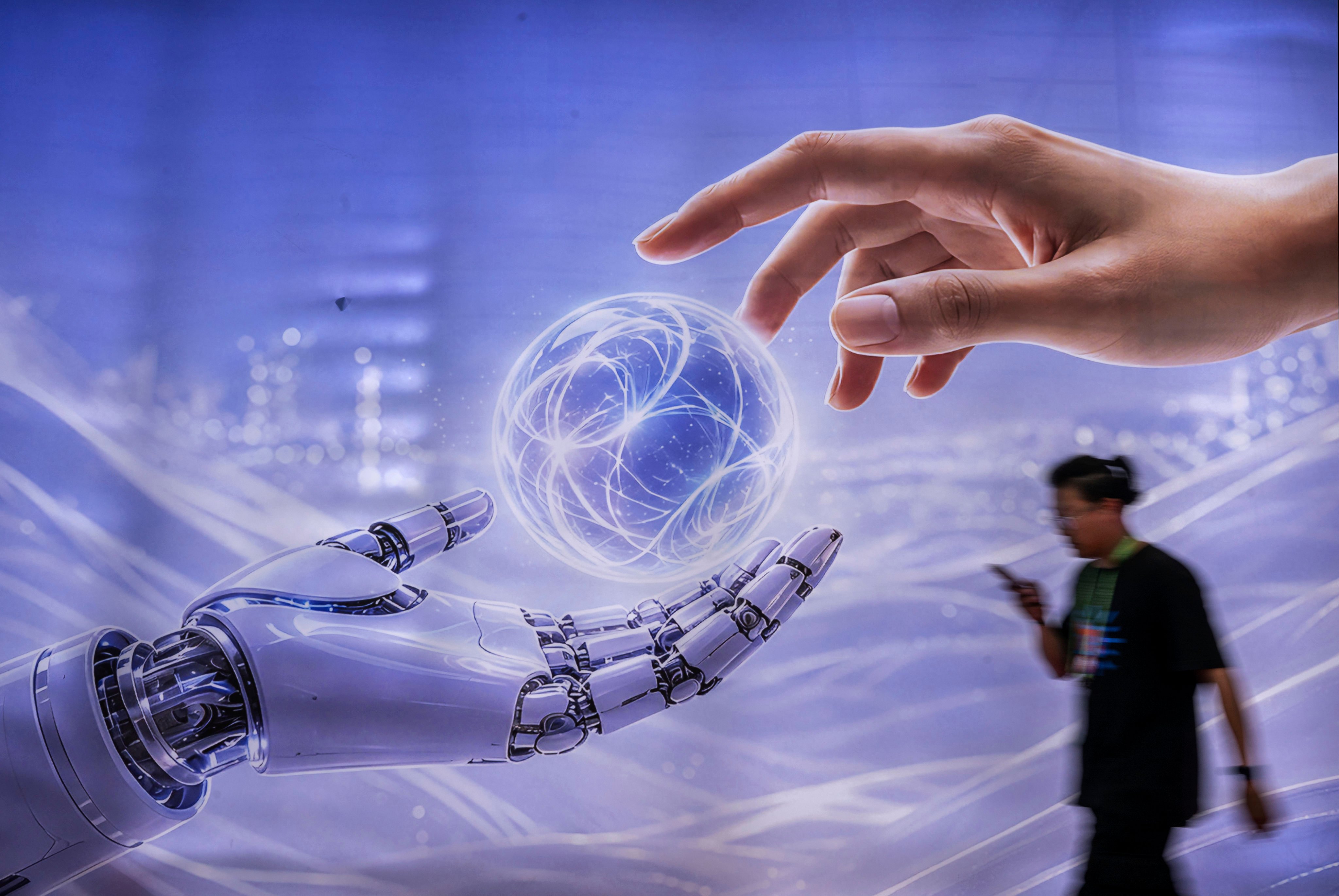 A billboard in the AI section of the Chinese International Supply Chain Expo in Beijing. Photo: Getty Images