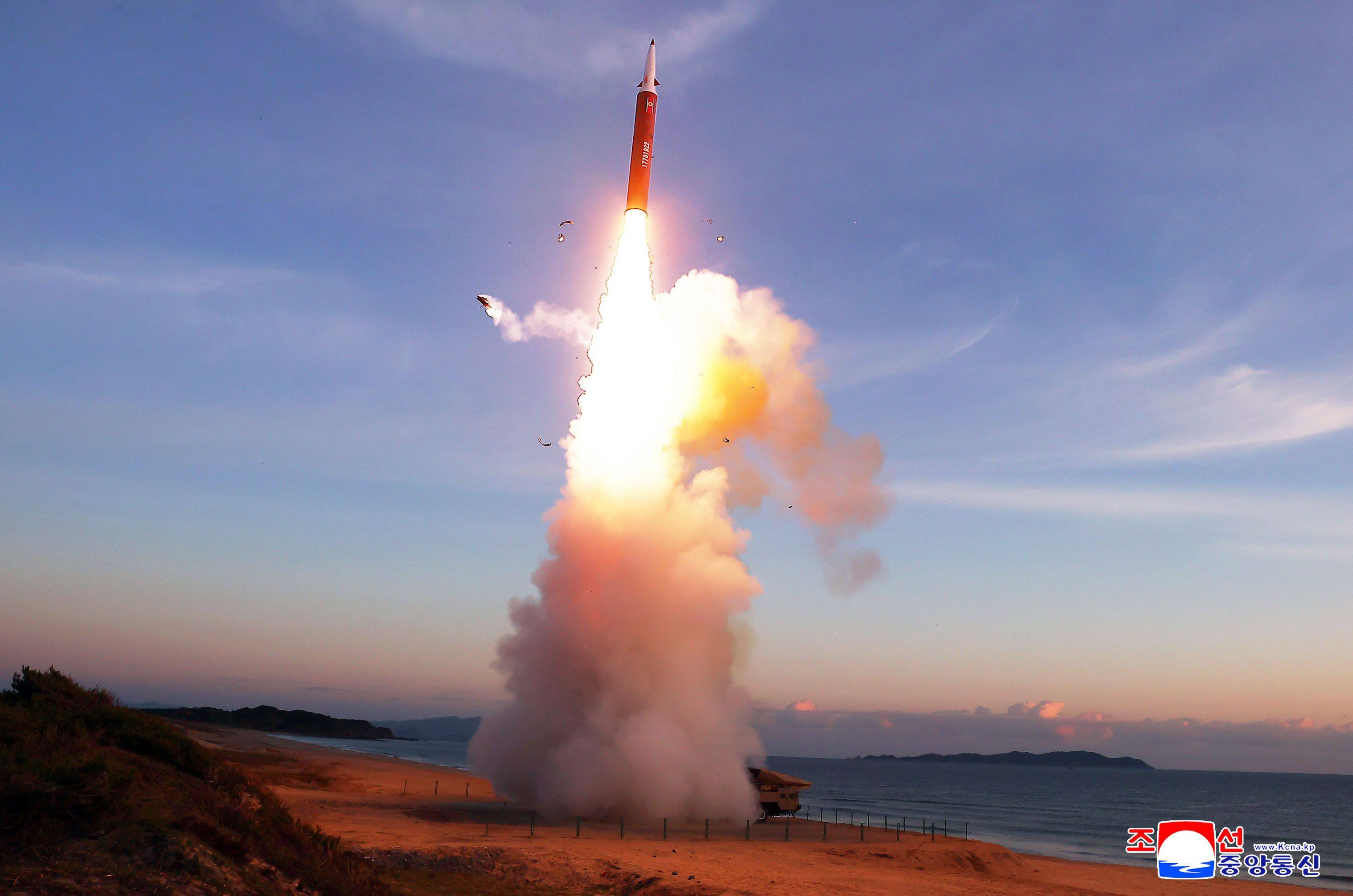 North Korea said the missile it launched on October 3, pictured here, was capable of "changing its flight orbit at a low altitude" and included AI technology. Photo: KCNA/KNS/dpa