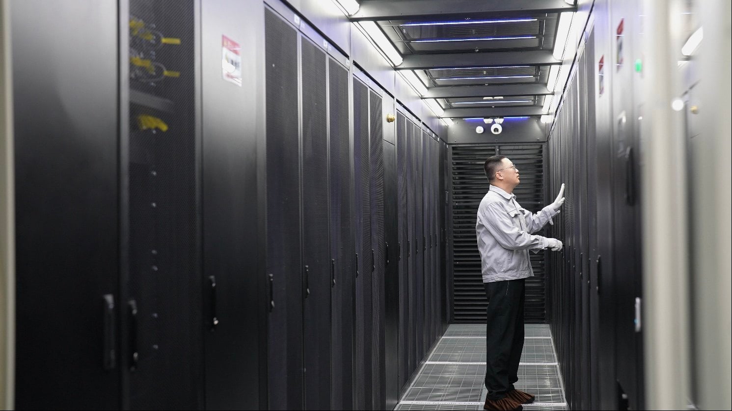 A staff member maintains equipment at a data centre in Hohhot, capital of Inner Mongolia Autonomous Region, May 20, 2025. Photo: Xinhua
