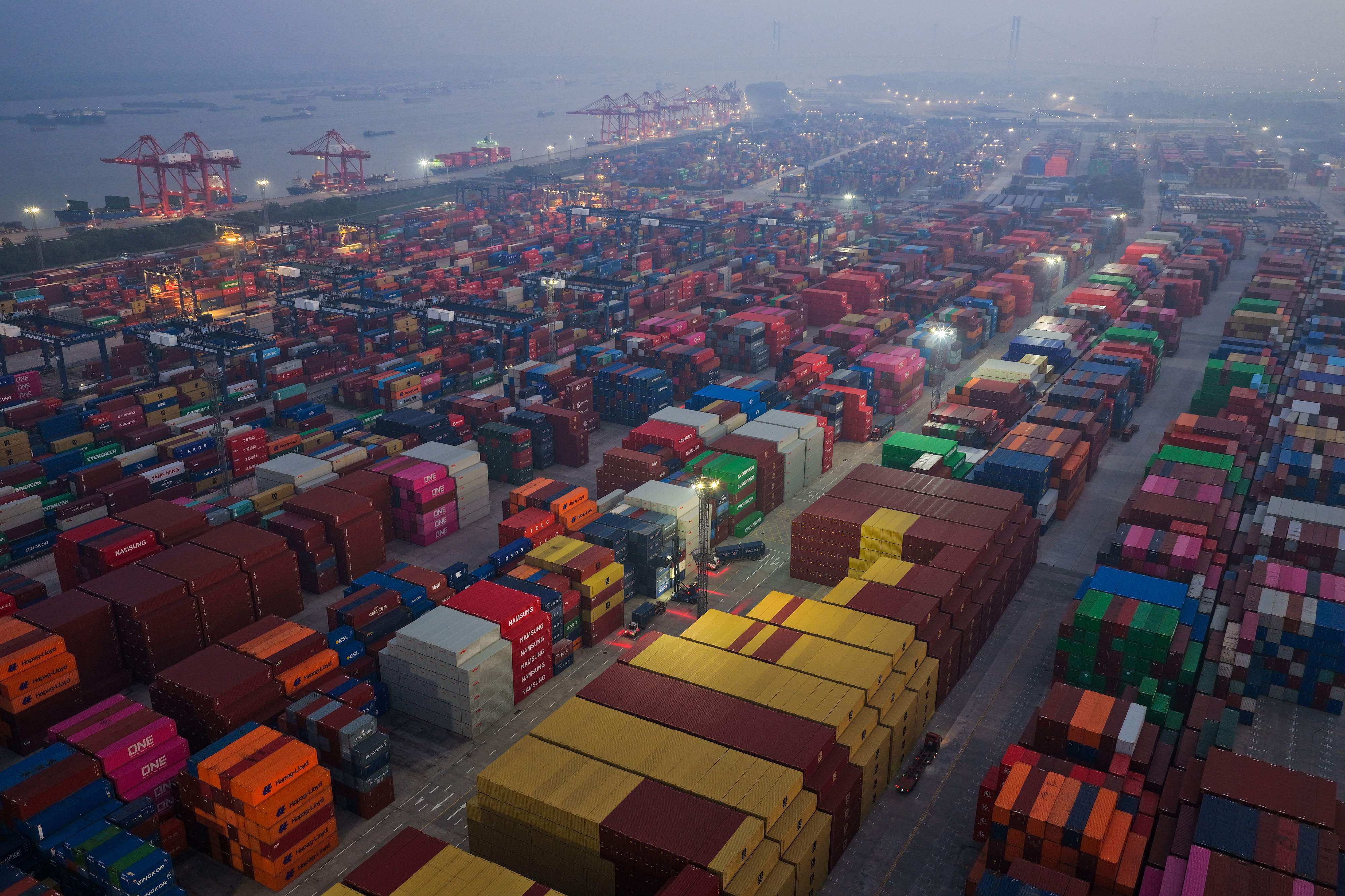 Containers await shipment at the port in Nanjing, Jiangsu province, on Friday. Photo: AFP