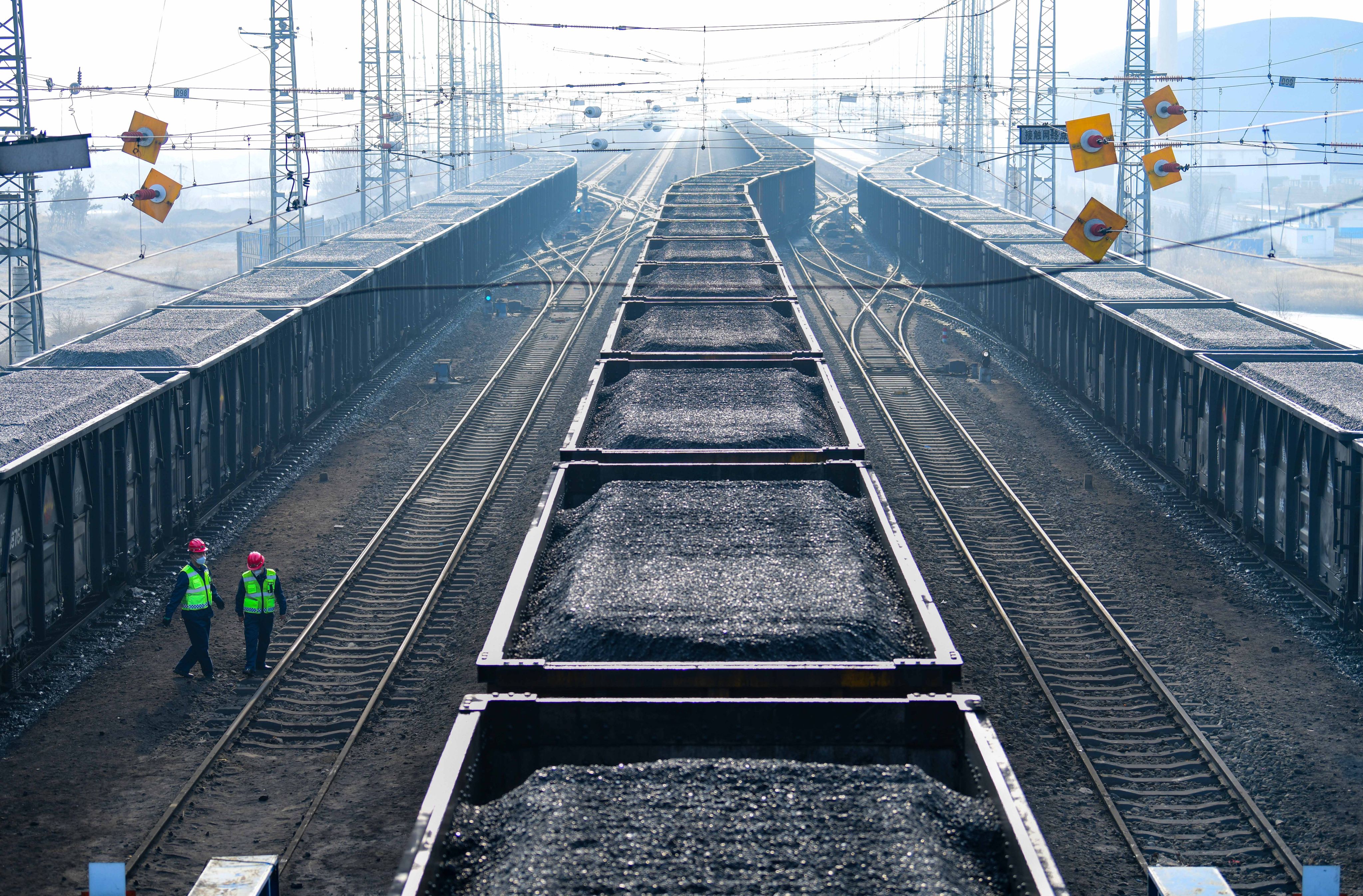 A train loaded with coal is ready to leave a coal mine in 2023 in Ejin Horo banner, Ordos city, Inner Mongolia. Photo: VCG via Getty Images