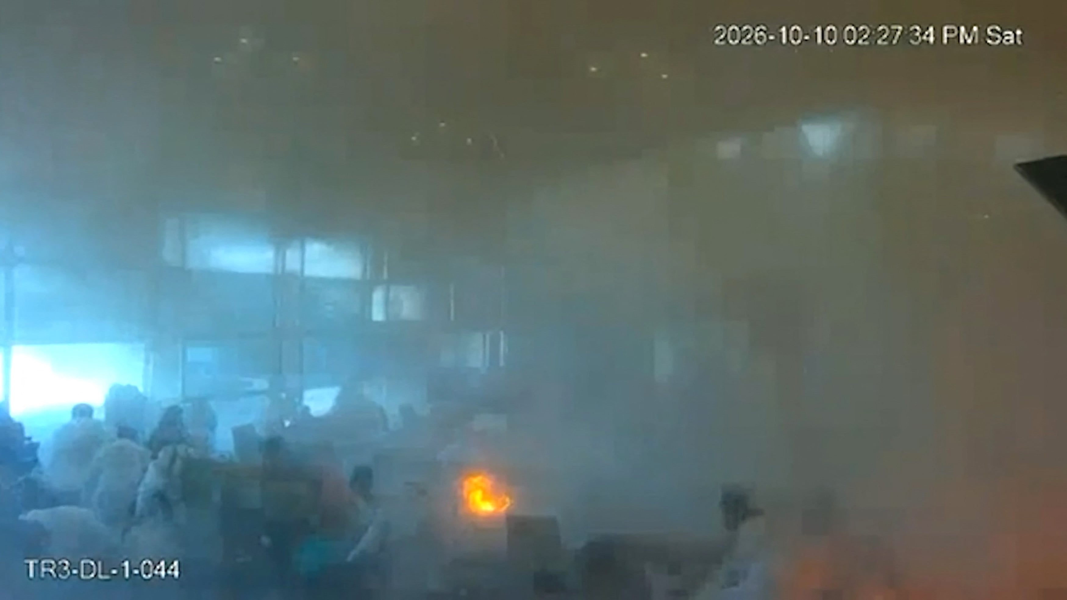 This screen grab taken from CCTV footage released by the Saudi media ministry on Sunday shows the moment Riyadh International Airport was hit by a Houthi strike on Saturday.  Photo: via AFP