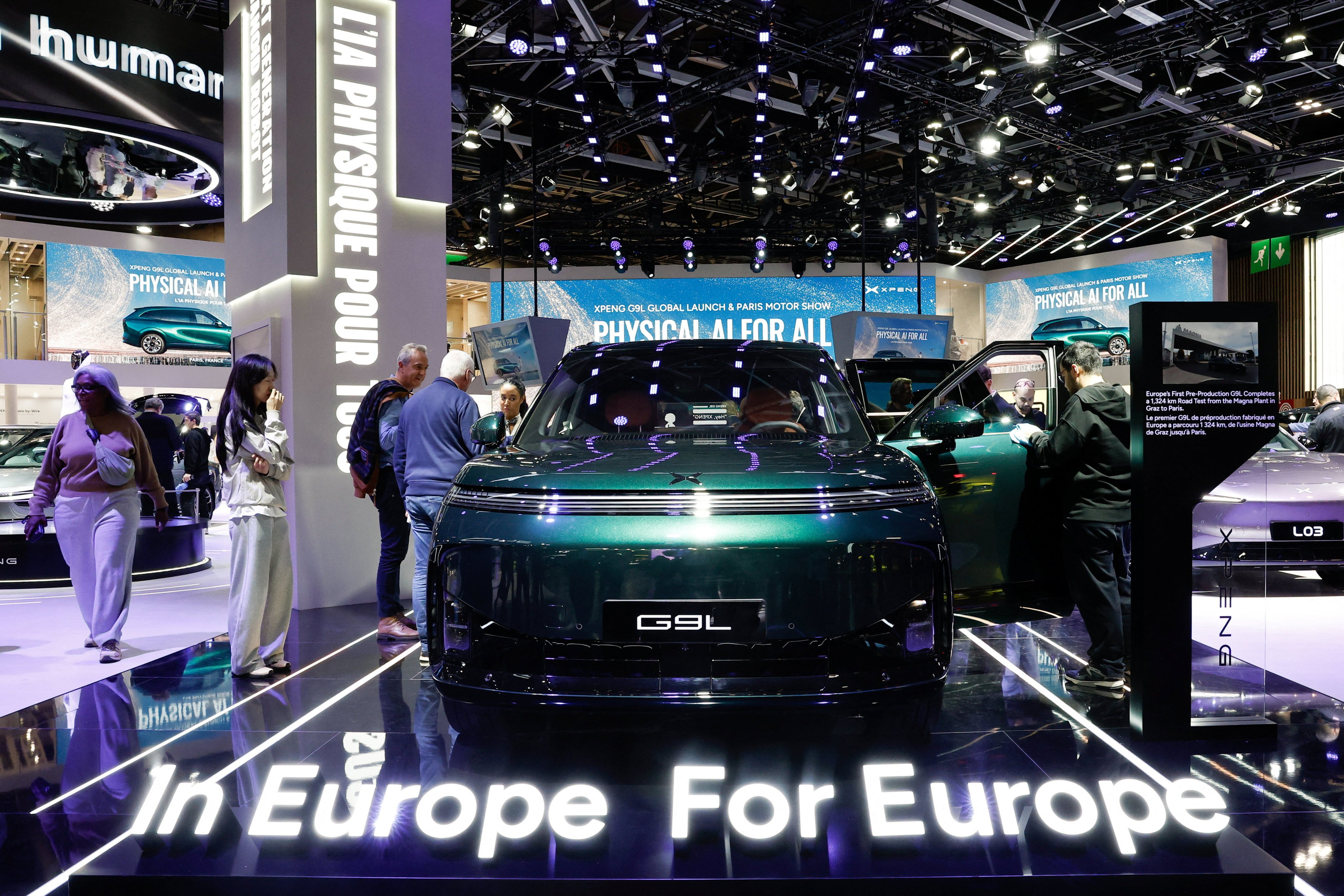 An XPeng G9L electric vehicle on display at the Paris Motor Show on Monday. Photo: Reuters